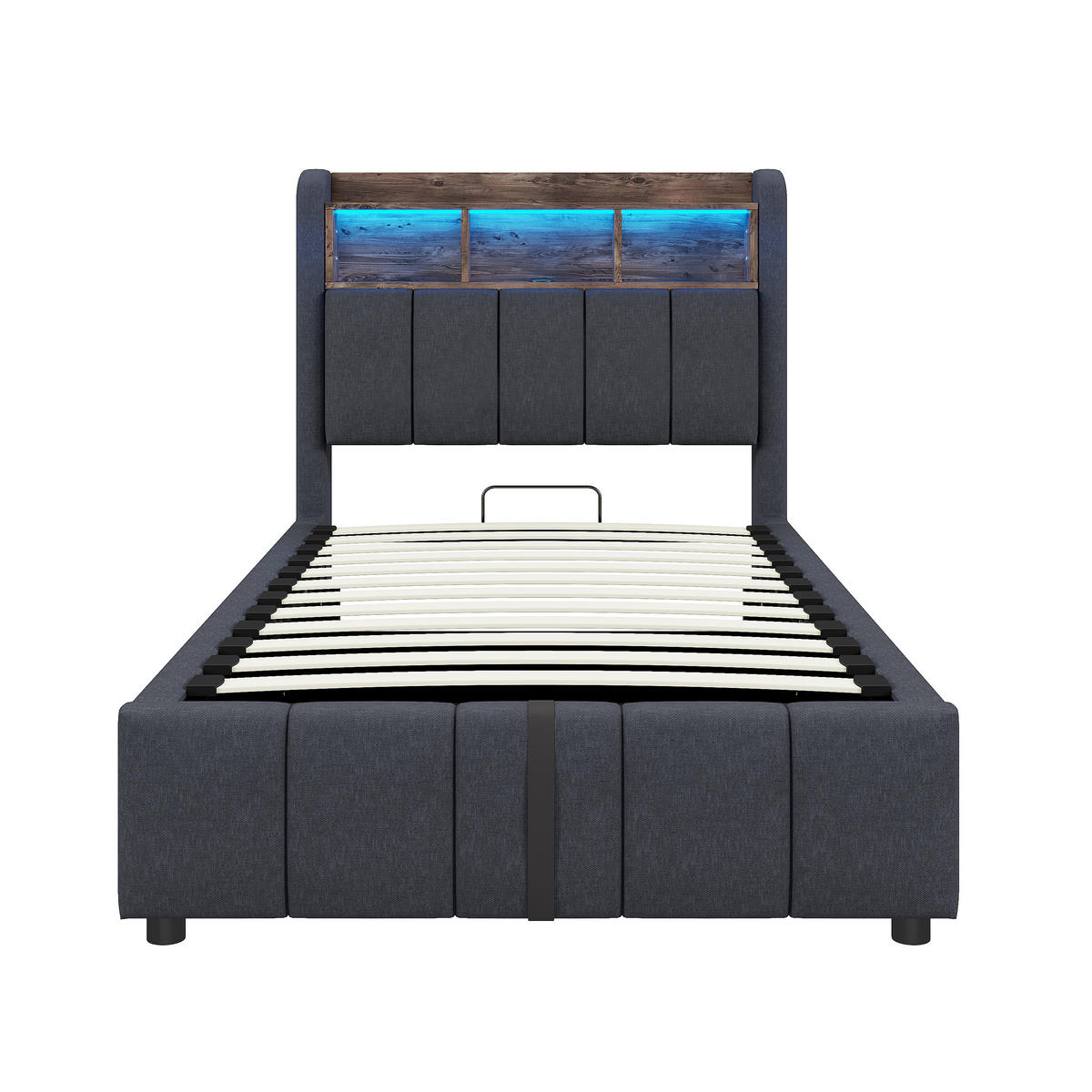 POLSTERBETT 90x200 cm LED USB Stauraum grau - Grau, Textil (90/200cm) - LEBENLANG