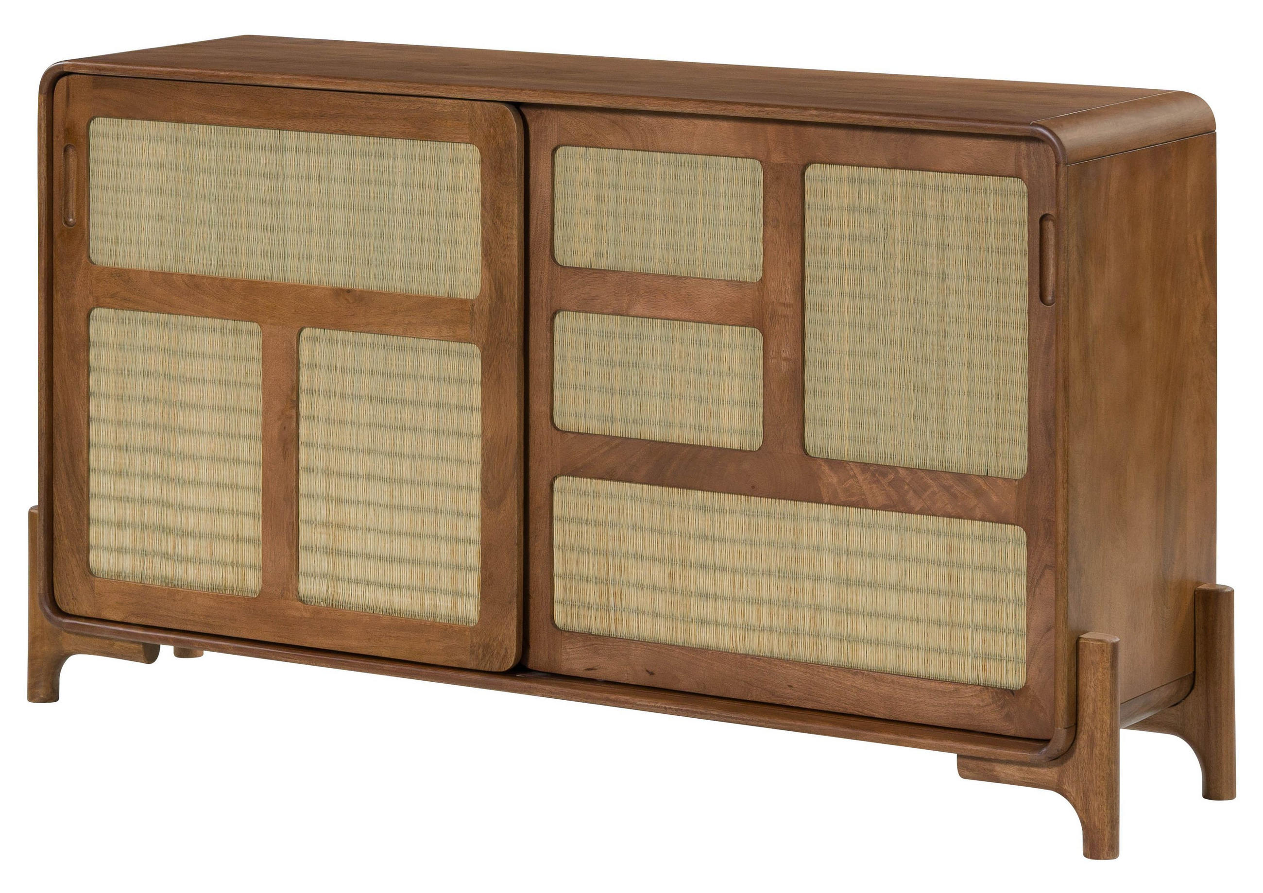 SIDEBOARD Mango/Seegras 150x40x80 hellbraun lackiert MIZUMI #100 - Braun, Holz (150/80/40cm) - Massivmoebel24