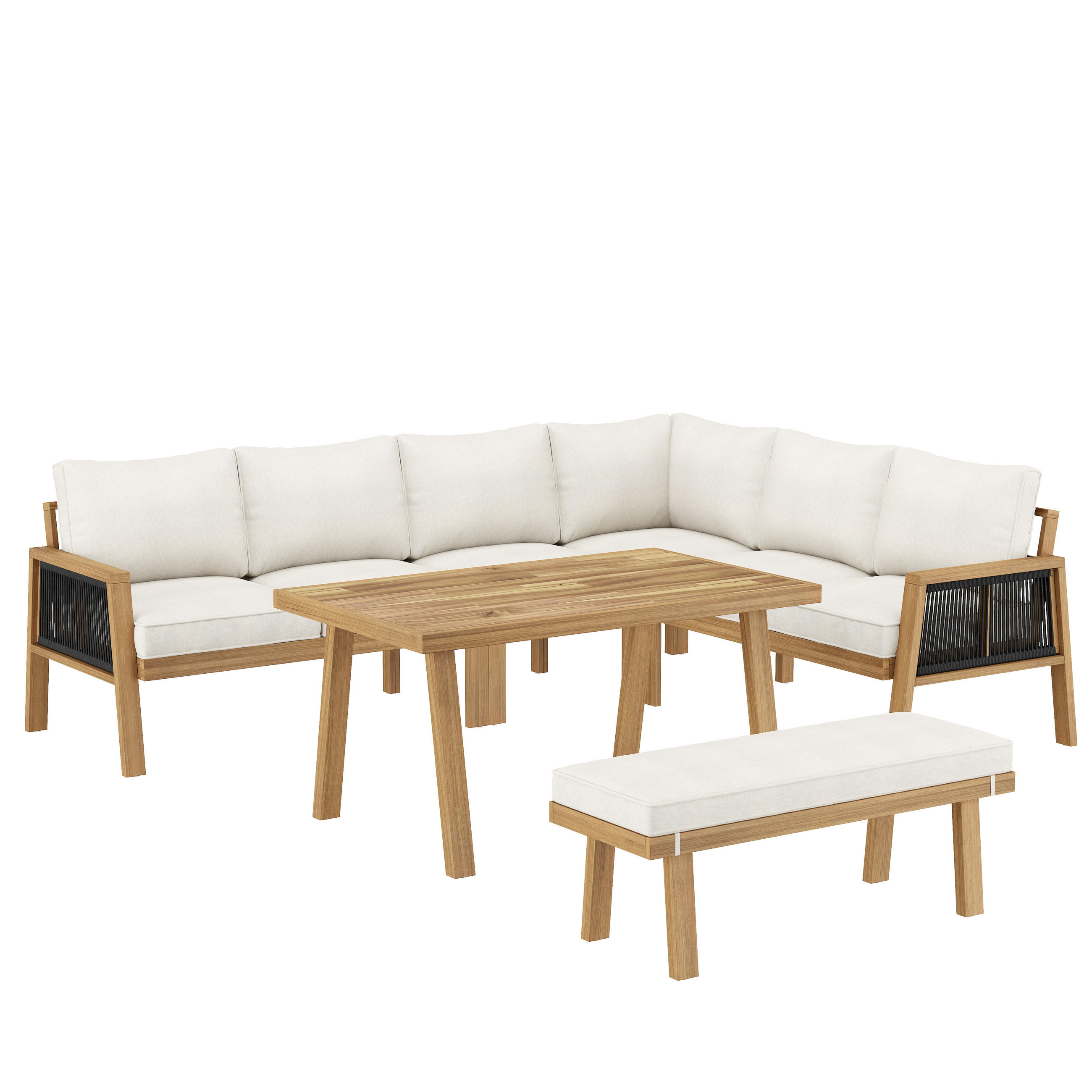 GARTENMÖBELSET Natur Creme - Beige, Holz - ComfortXL