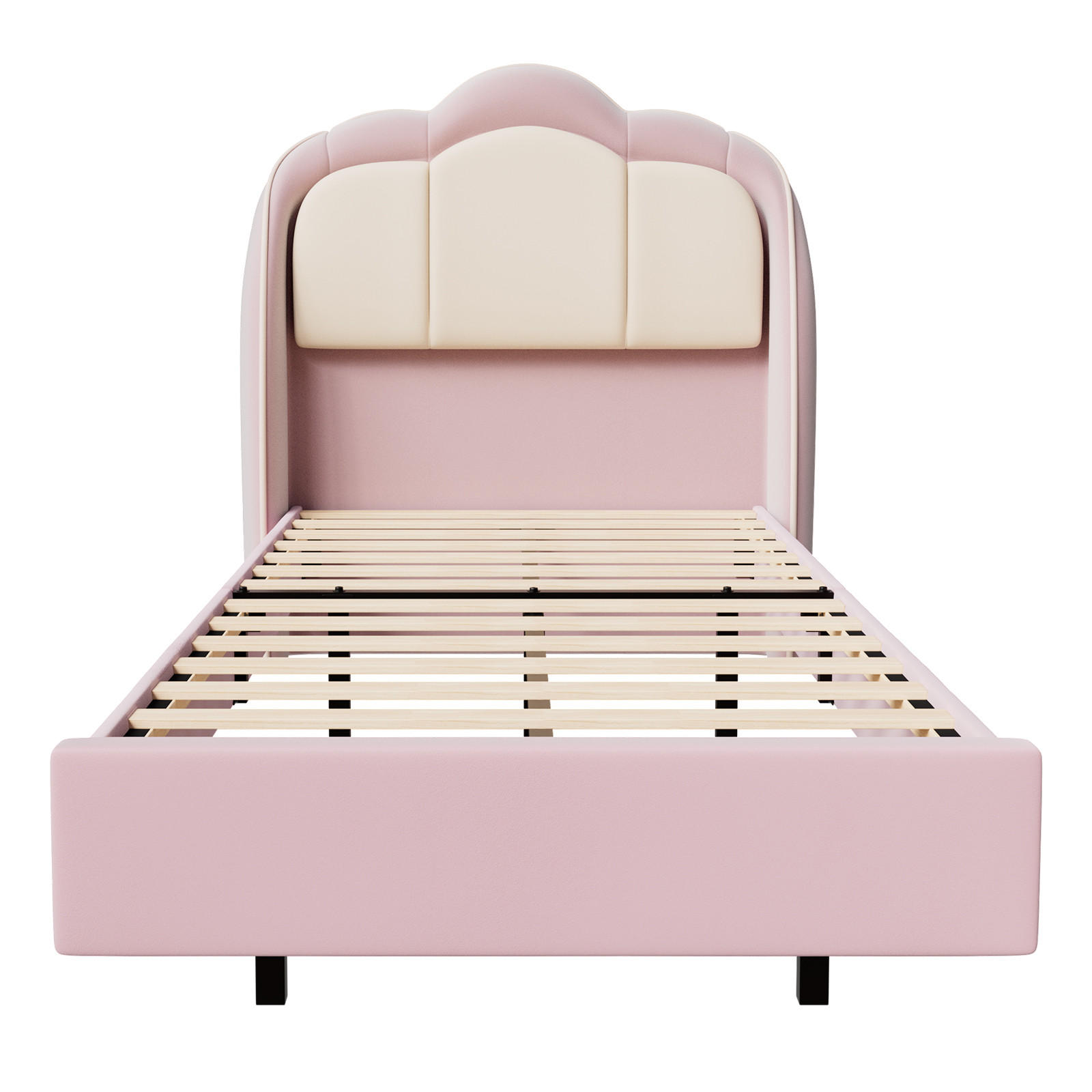 KINDERBETT 90×200 cm, LED-Musiklampe, schwebendes Design, Kopfteil in Wolkenform, bett rosa - Pink, Metall (90/215cm) - HOMAVO