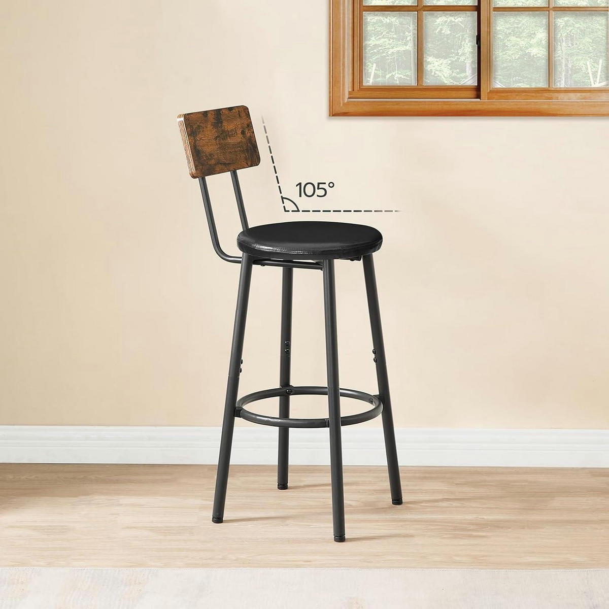 BARHOCKER 2er-Set mit Rückenlehne Vintagebraun und Schwarz - Schwarz, Kunststoff (32.5/91/32.5cm)