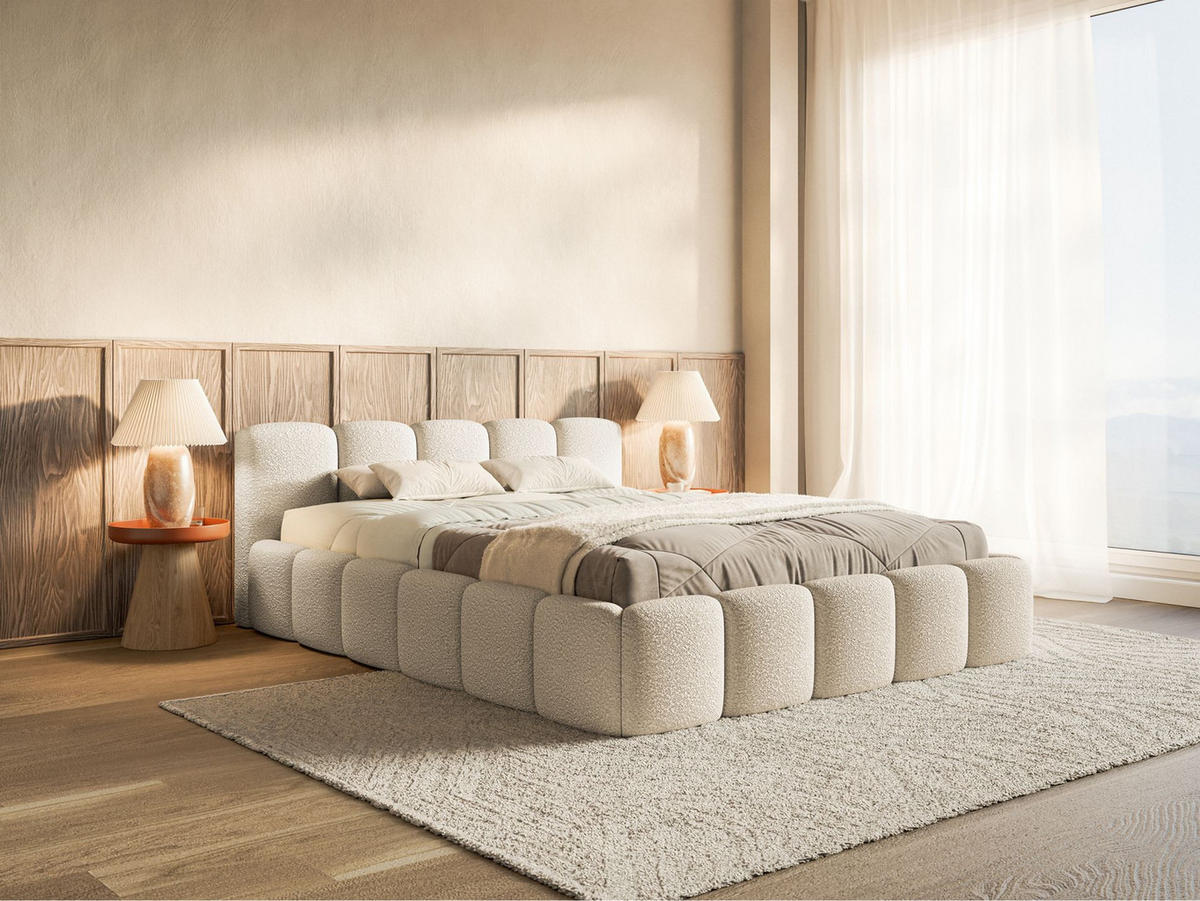 POLSTERBETT Cloudy Low Hellbeige Bouclébezug 140x200 - Ecru, Textil (140/200cm) - Selsey