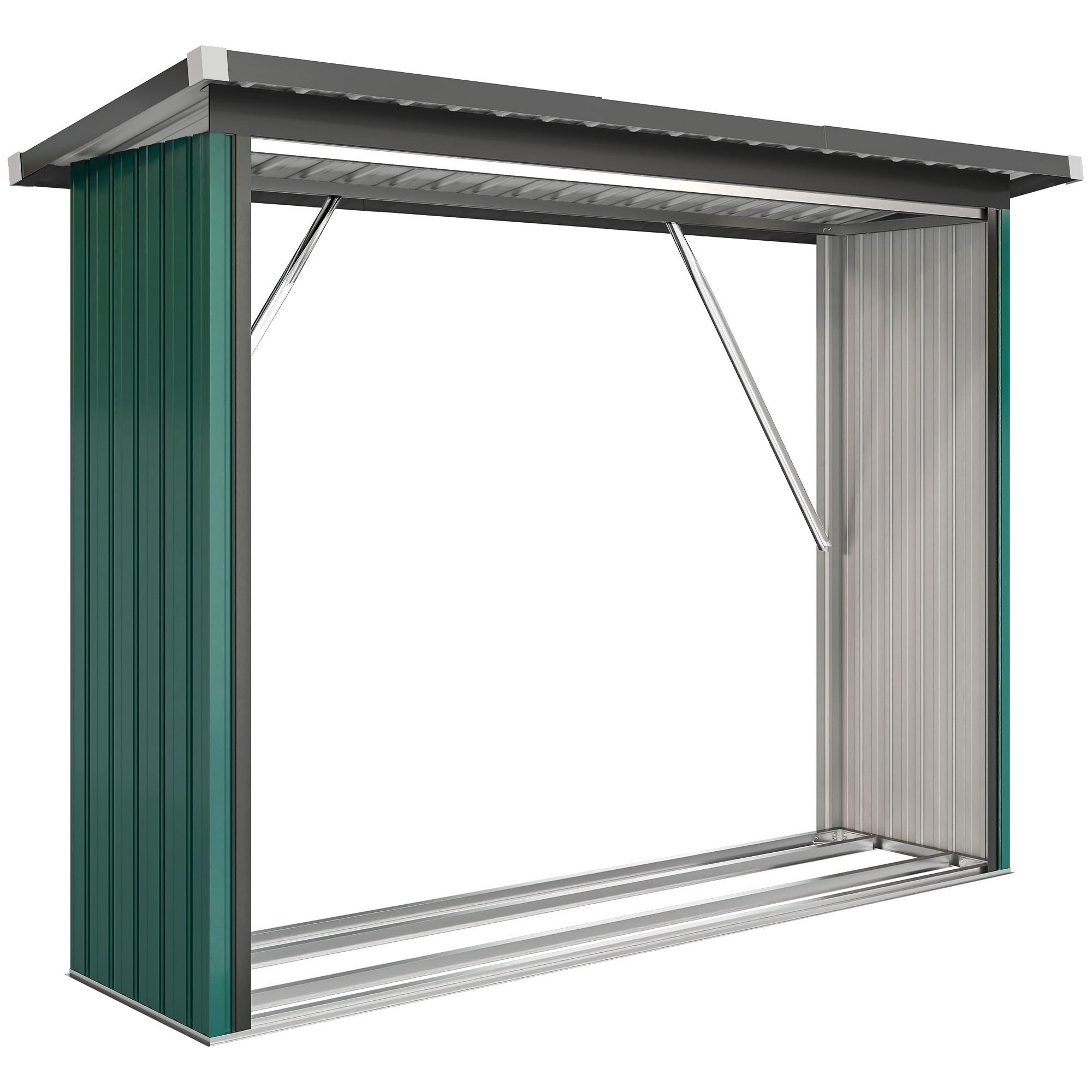 KAMINHOLZREGAL Verzinkter-Stahl Grün - Grün, Metall (66.5/150/213cm) - Outsunny
