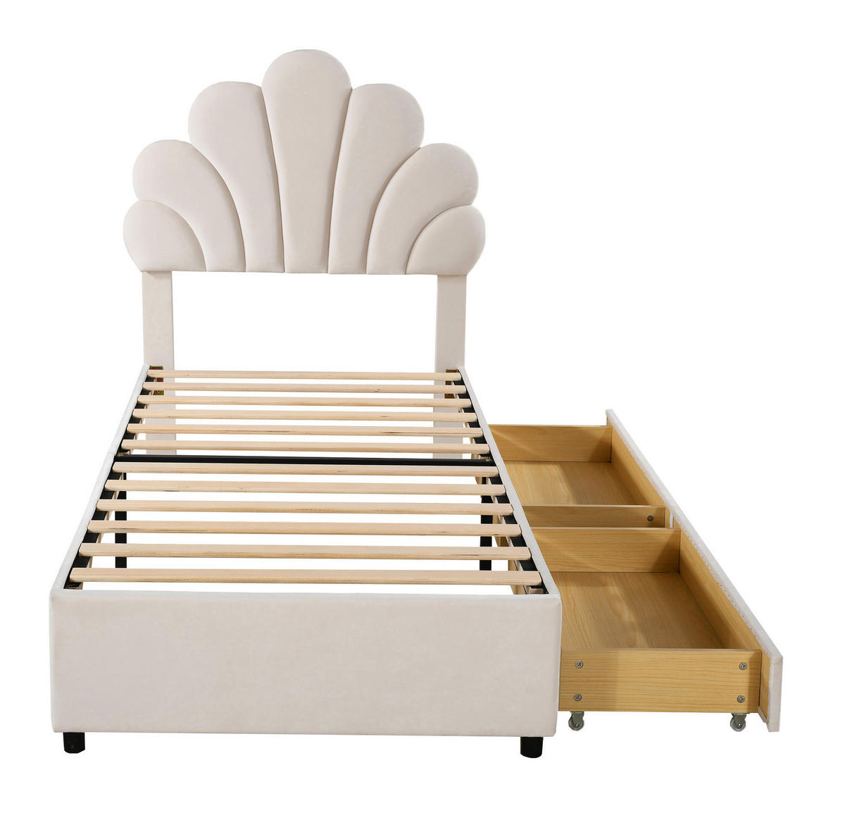 TAPECIRANI dječji krevet 90/200 cm bež od baršuna s 2 ladice i podnicom - bež, tekstil (90/200cm) - OKWISH