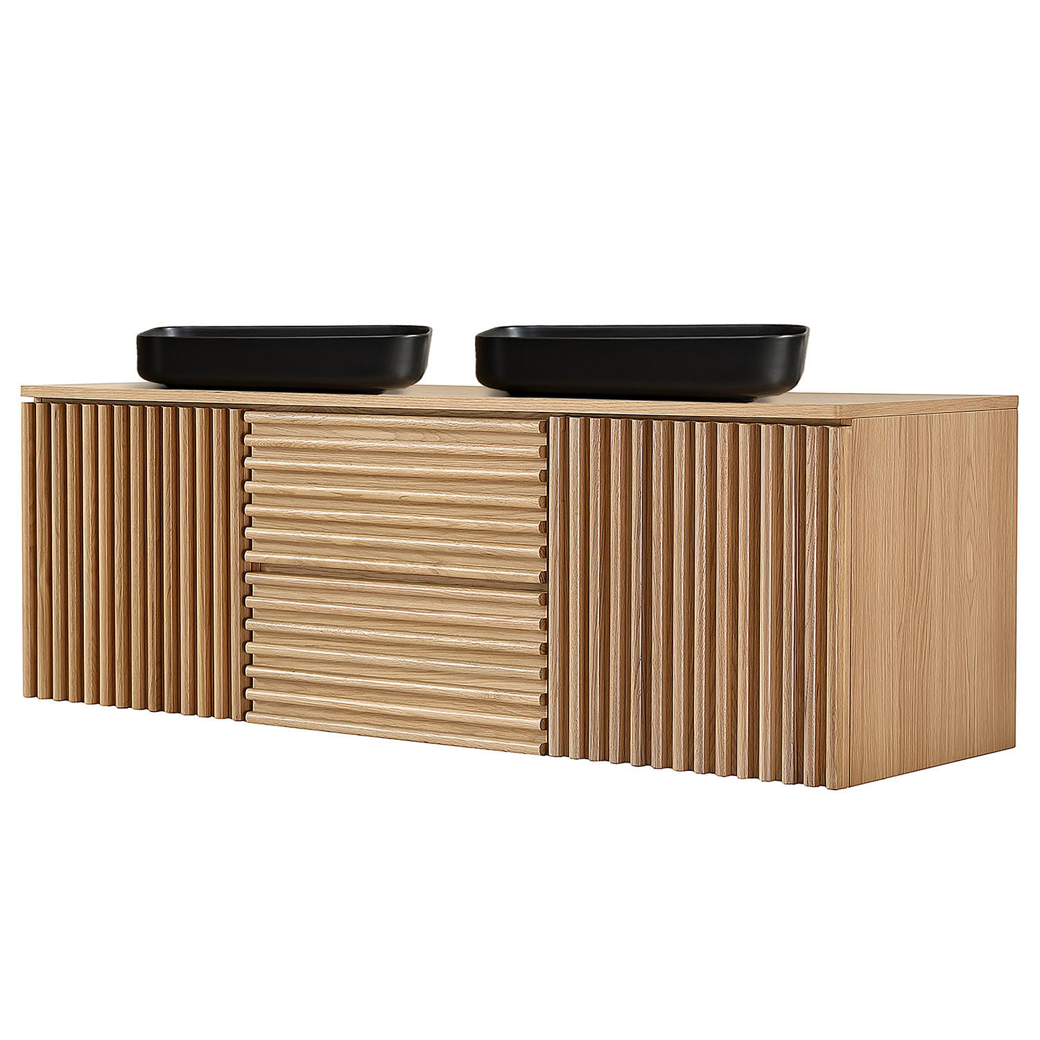 DOPPELWASCHTISCH - Echtholzfurnier - Eiche - Ohne Becken & Armatur - Braun, Holzwerkstoff (160/52/50cm) - home24