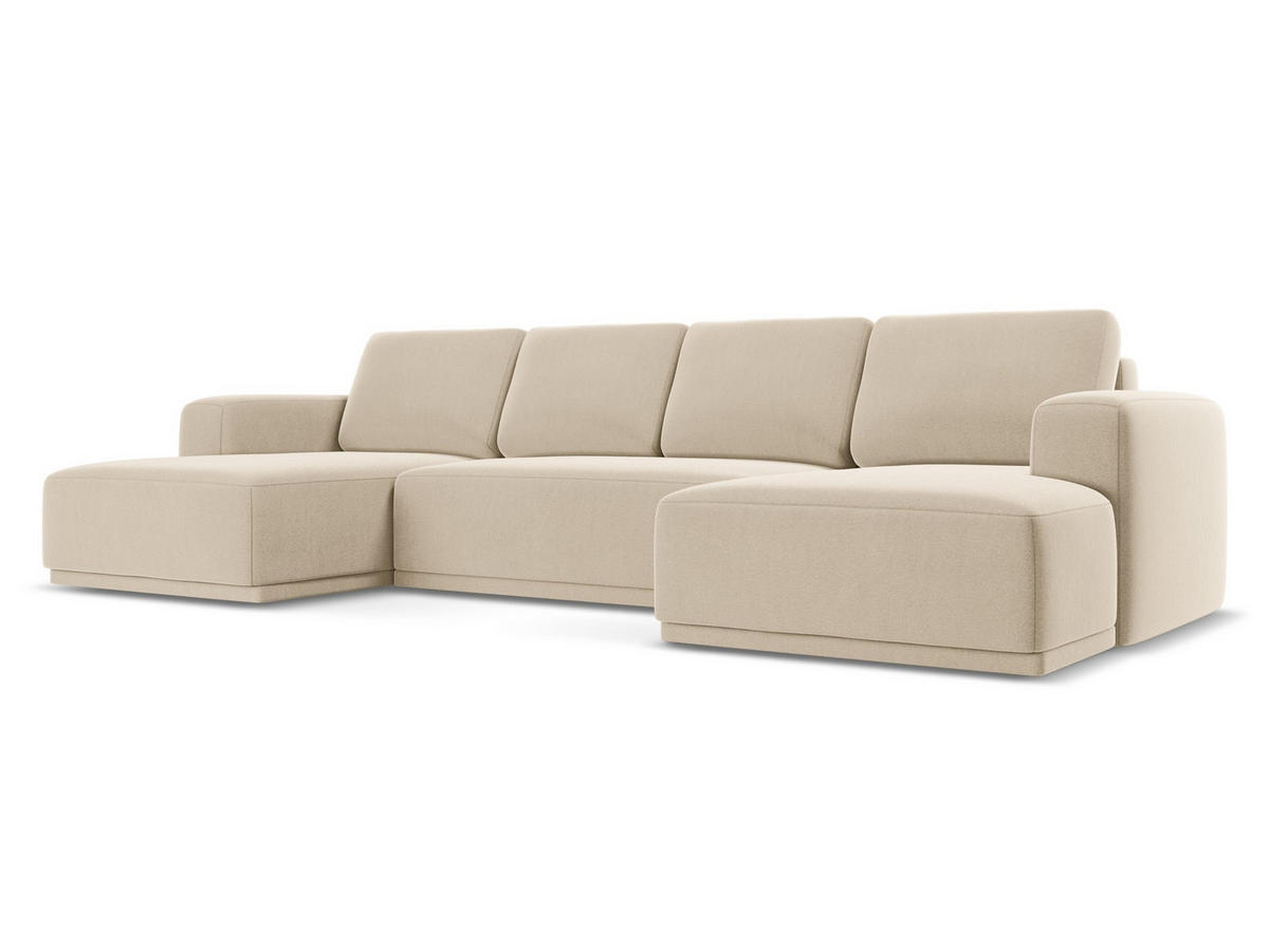 WOHNLANDSCHAFT Samt Stoff Beige - Beige/Creme, Kunststoff/Textil (333/91/160cm) - Makamii