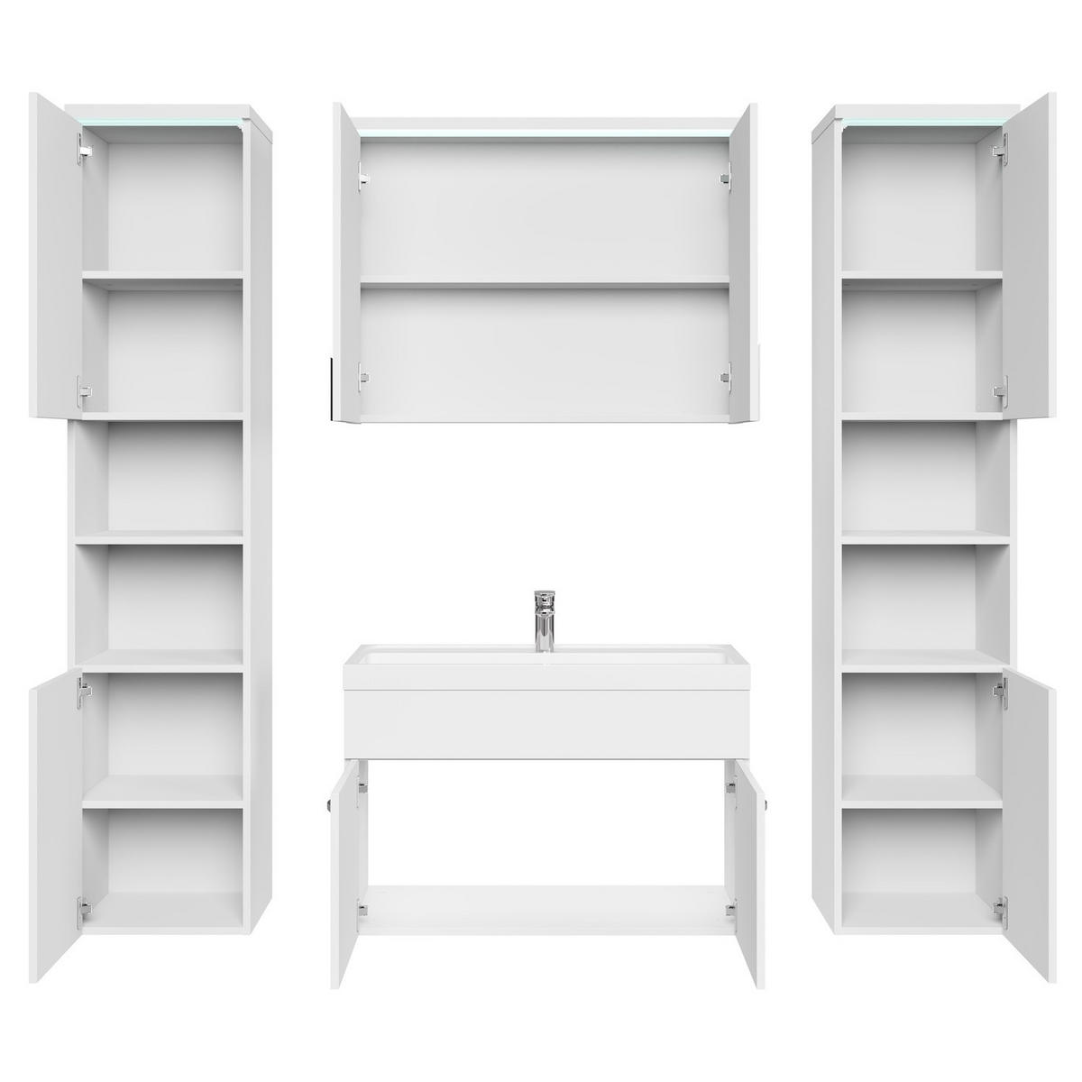 BADMÖBEL-SET Paso LED 5 Teile Weiß Hochglanz - 80 x 35 x 55 cm - Weiß, Holz (80/55/40cm) - Badplaats