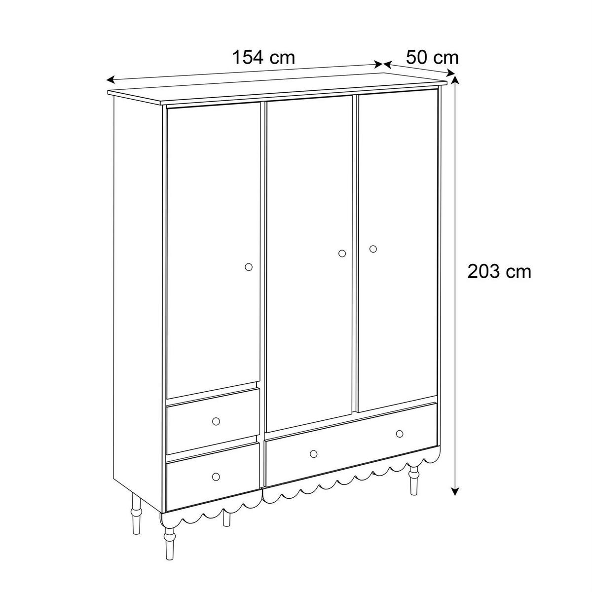 KINDERKLEIDERSCHRANK BABUSHKA – Dreitürig, Weiß - Weiß, Holzwerkstoff (154/203/50cm)