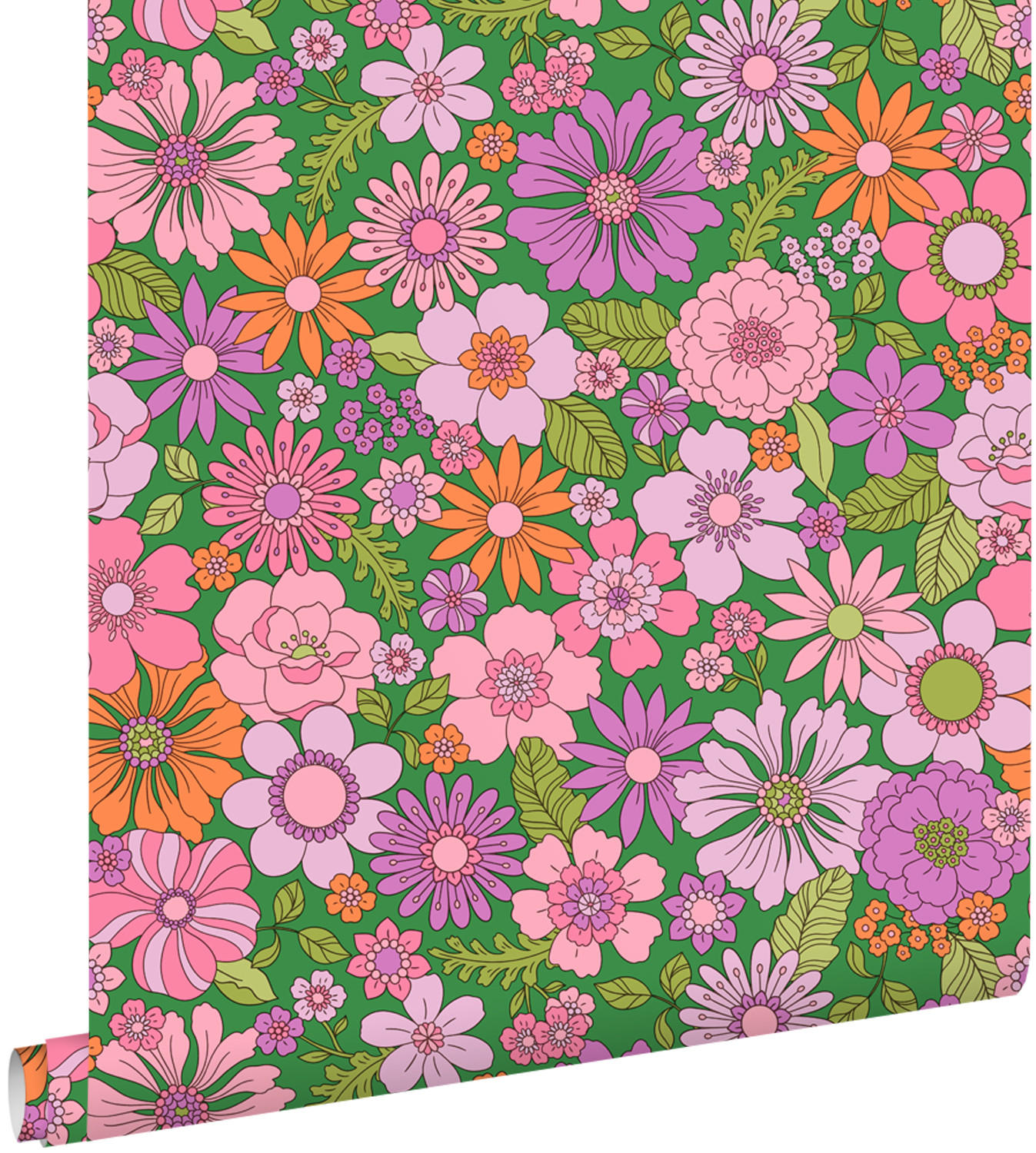 TAPETE Retro Blumen 50 x 900 cm - Grün, Papier (50/900cm) - ESTAhome