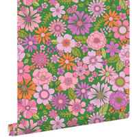 TAPETE Retro Blumen 50 x 900 cm - Grün, Papier (50/900cm) - ESTAhome