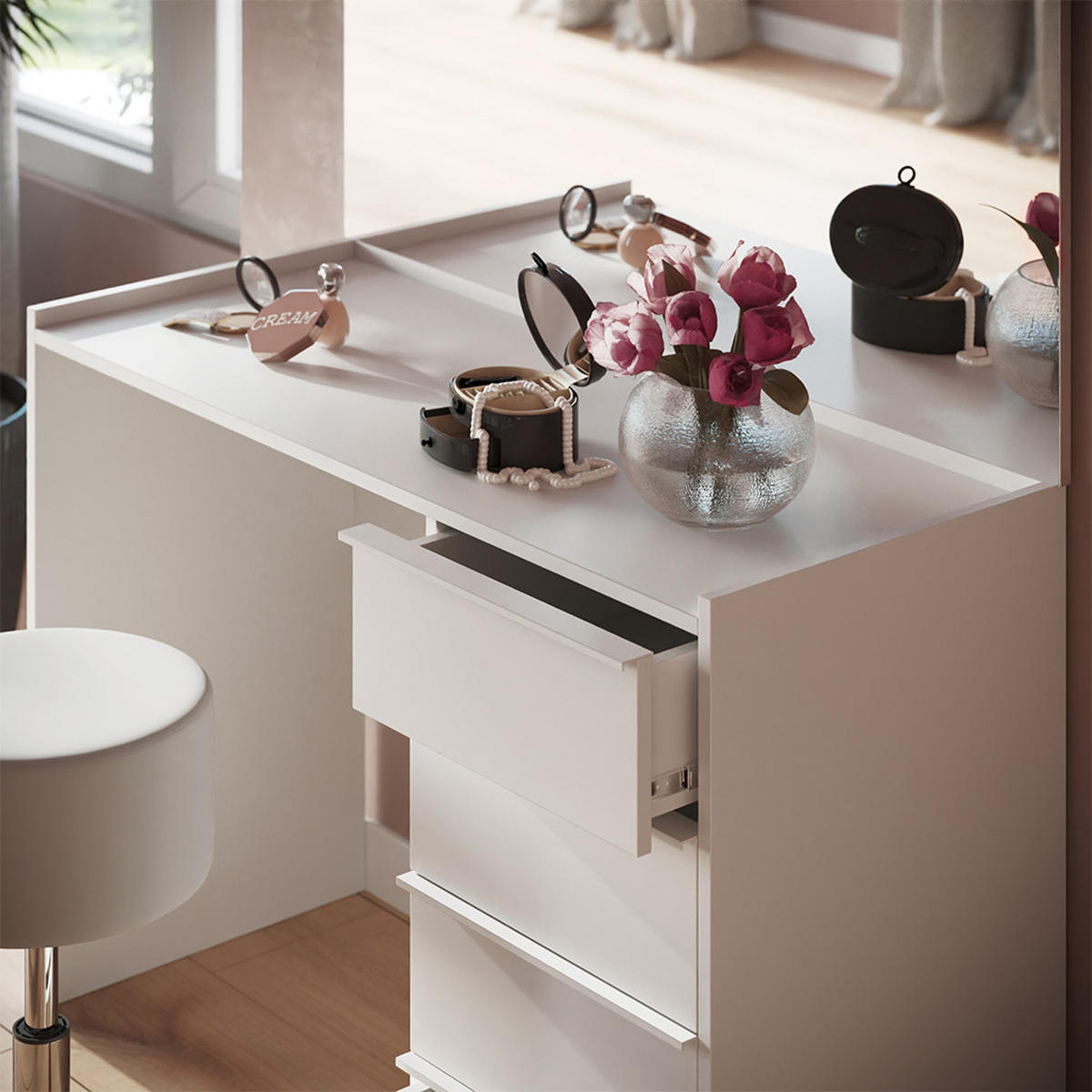 TOALETNÍ STOLEK Viktoria Bílá - bílá, kompozitní dřevo (110/77.2/45cm) - Vicco