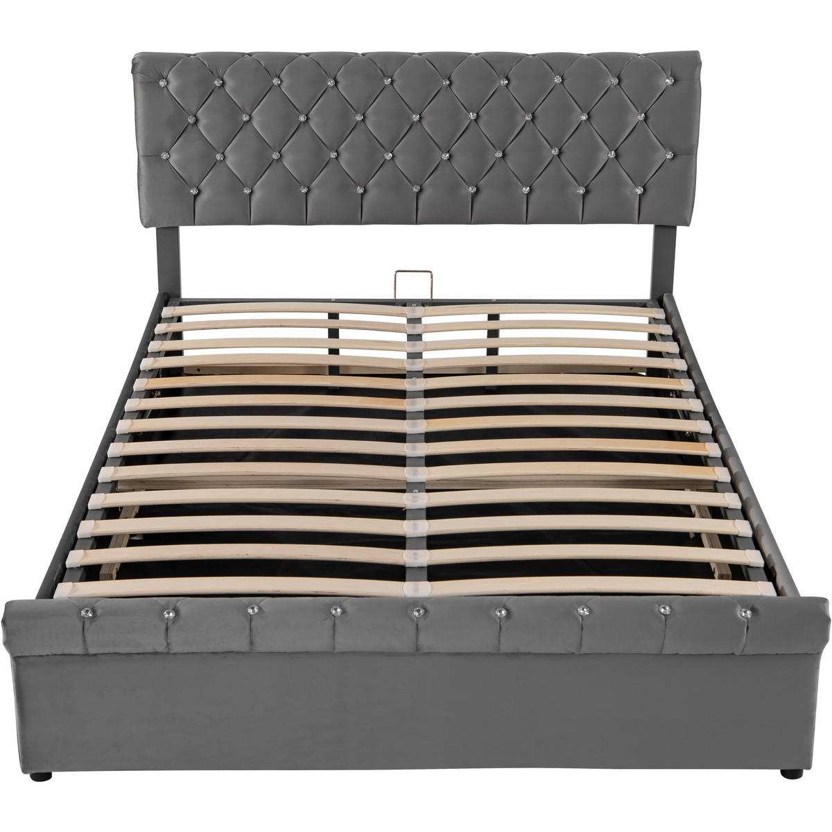 POLSTERBETT 140x200 Samt Hydraulisch Grau Kopfteil - Grau, Holz - FLIEKS