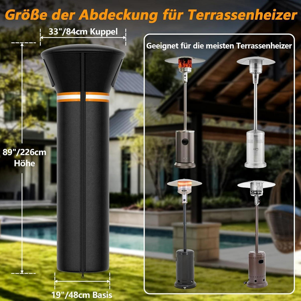 ABDECKUNG für Terrassenheizer 226 x 84 x 48 cm - Schwarz, Textil (84/48/226cm)