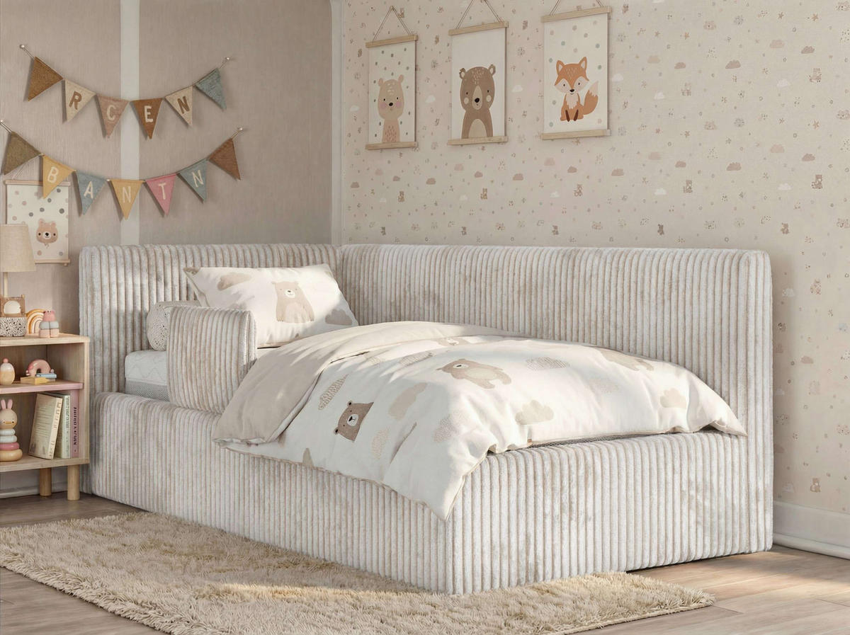 POLSTERBETT TILVO ALTA 90/200 - Beige Cord - Taschenfederkernmatratze - Links - Beige, Textil (90/200cm) - MKS