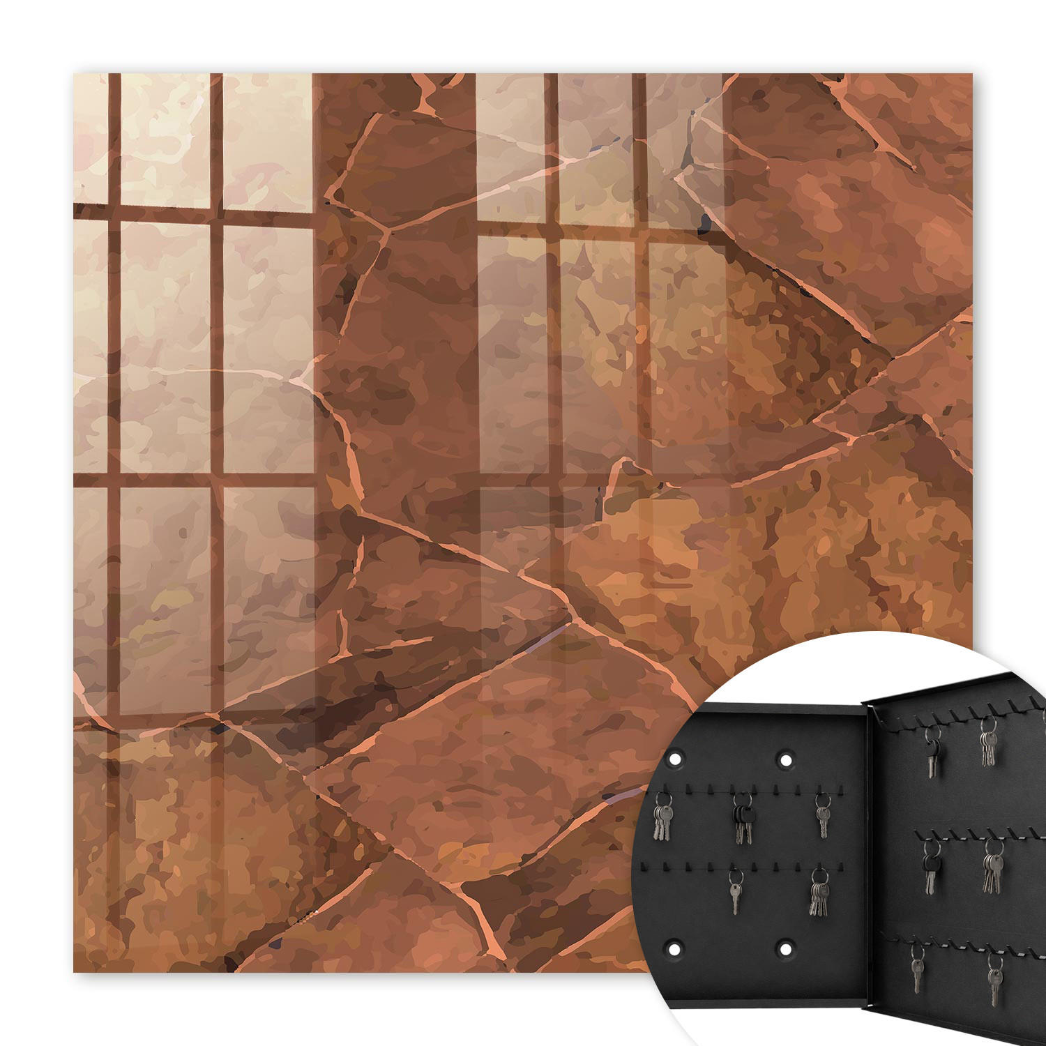 SCHLÜSSELBOX Schwarz 30x30 cm- Türöffnung nach rechts - Steintextur - Braun, Metall (30/30/5cm) - TULUP