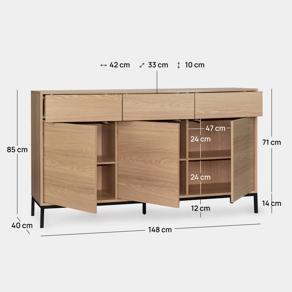 ANRICHTE NIEDRIGE Remi Natürlich 148 cm x 85 cm - Naturfarben, Holzwerkstoff (148/85/40cm) - Klast Home