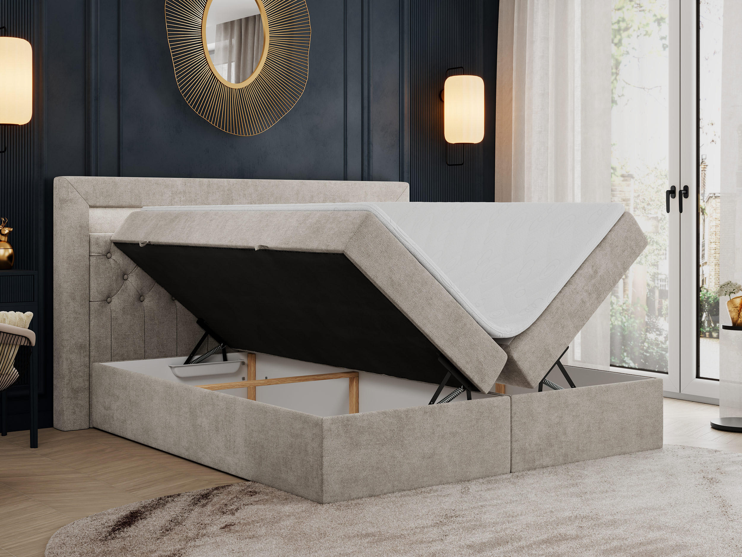 Thumbnail - MKS Boxbett, Beige, Textil, 2-Sitzer, H4, Rechteckig, 200x200 cm, Schlafzimmer, Betten, Boxspringbetten