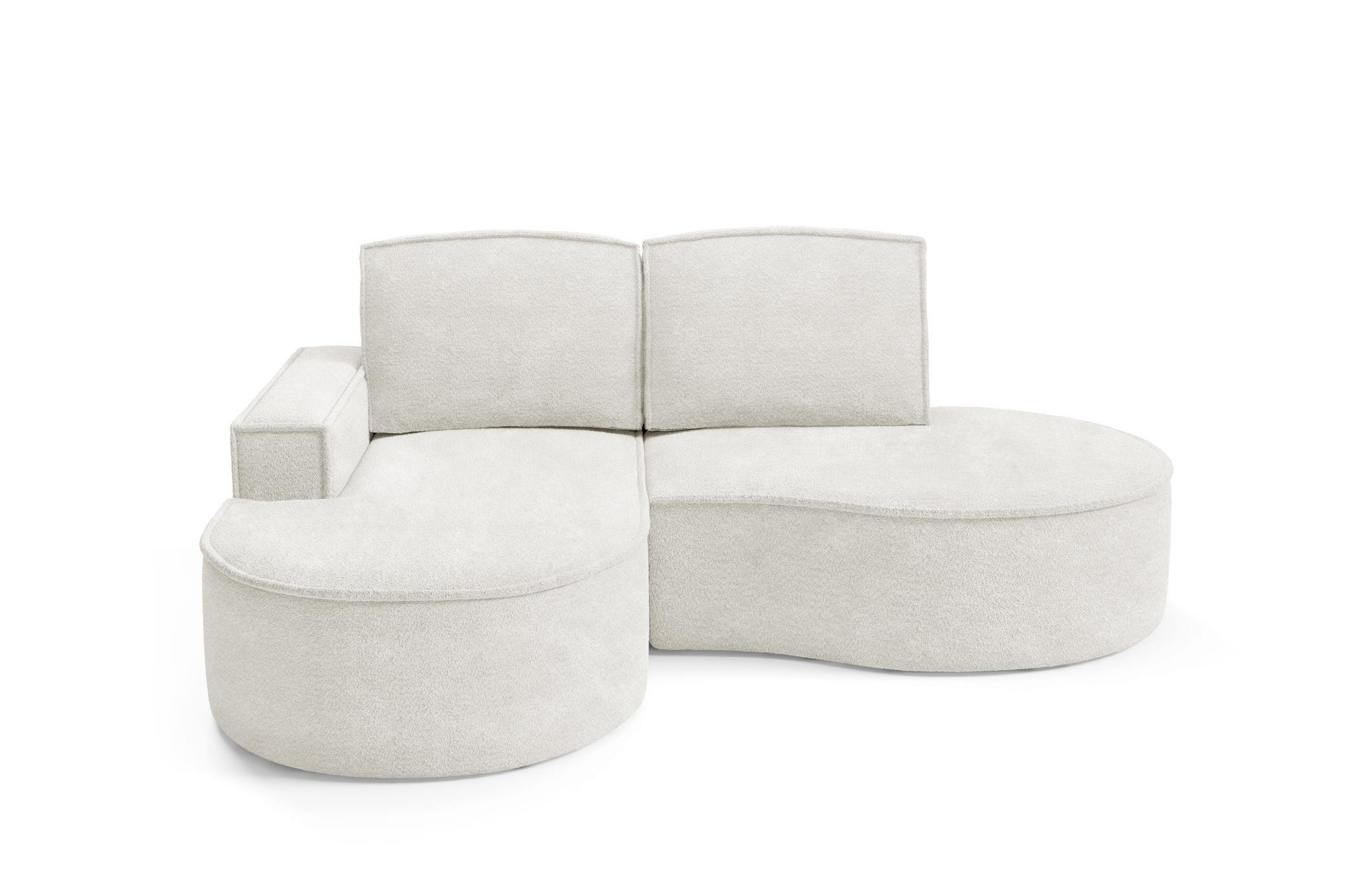 ECKSOFA Flow Weiß, mit Kissen in Abriamo Stoff, linke seite - Weiß, Holzwerkstoff/Textil (210/157cm) - Bettso