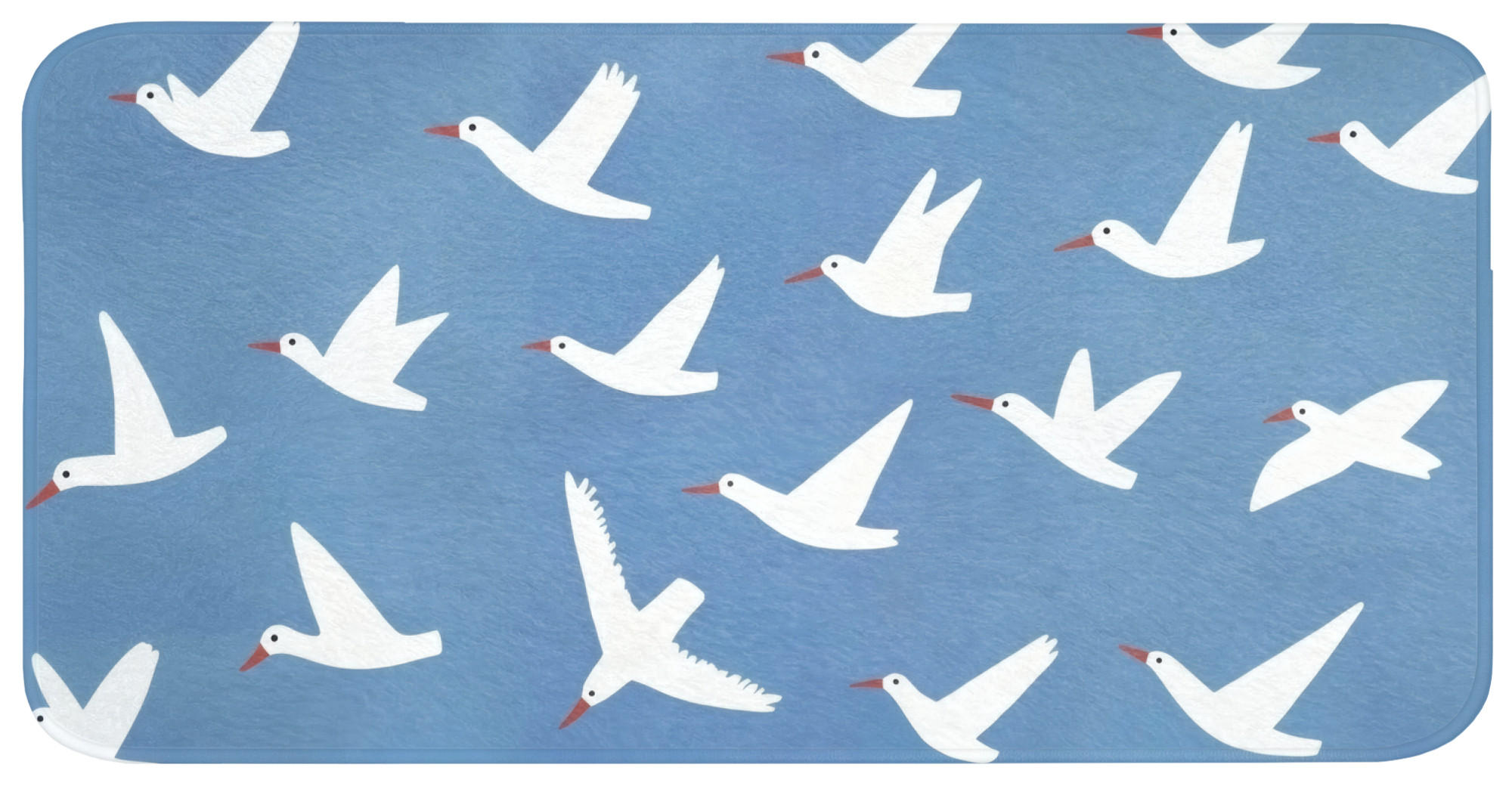 BADEMATTE Vögel - Weiß - Muster 120x60 cm - Blau, Kunststoff/Textil (120/60cm)