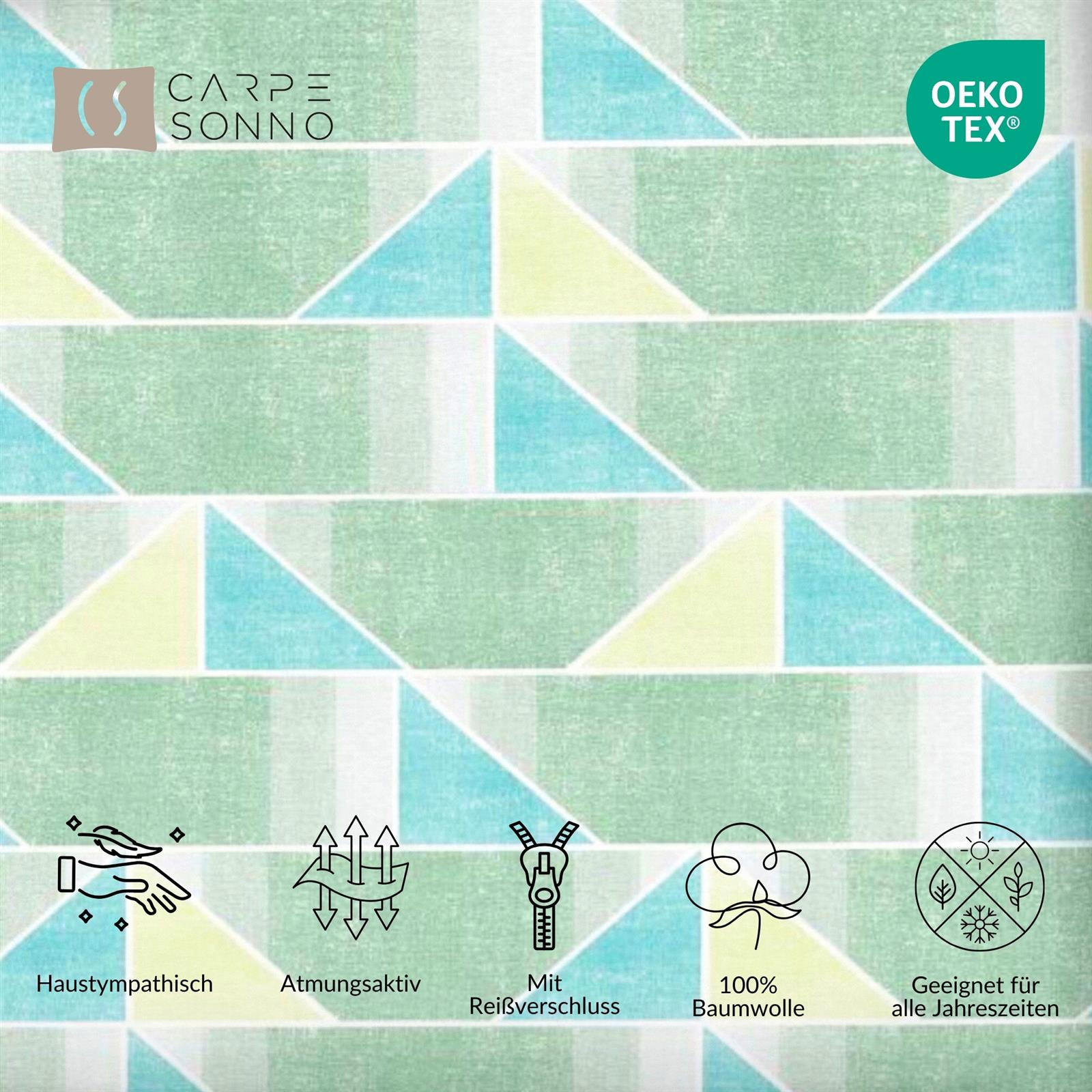 Thumbnail - Carpe Sonno Bettwäsche, Grün, Textil, Grafikmuster, Füllung: Baumwollfüllung, Rechteckig, 135x200 cm, Oeko-Tex® Standard...