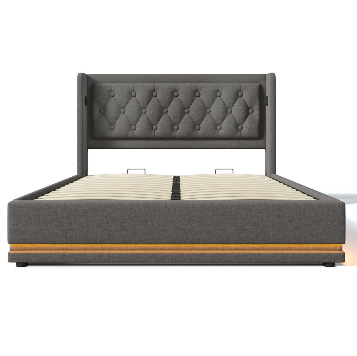 POLSTERBETT 180/200 cm Grau mit Stauraum, LED-Beleuchtung und USB-/Type-C-Anschlüssen - Grau, Textil (180/200cm) - Flora Grace