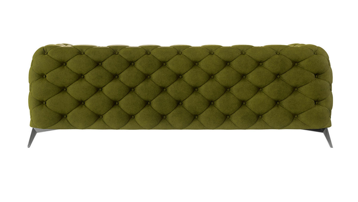 CHESTERFIELD-SOFA 3-Sitzer Laura Olive Samt - Silberfarben/Olivgrün, Holz/Textil (225/75/100cm) - S-Style Möbel