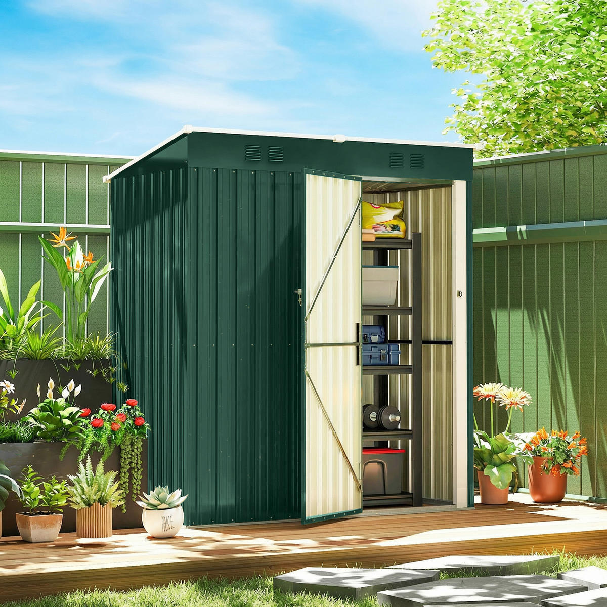 GARTENHAUS 1,37 m² ,163 x 90 x 179 cm mit Schnapptür und Belüftung, grün - Grün, Holz (90/179/163cm) - Vallsero