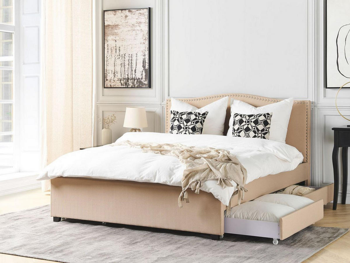 POLSTERBETT 160/200cm Beige Montpellier - Beige, Textil (160/200cm) - Beliani