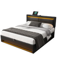 POLSTERBETT 140/200 cm mit LED-Beleuchtung, USB und Bettkasten in Schwarz - Schwarz, Kunststoff (140/200cm) - BEAOK
