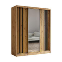 SCHWEBETÜRENSCHRANK Neli 180 cm mit Lamellen und Spiegel 3-türig, Artisan, Artisan, Lamelle schwarz - Schwarz/Braun, Kunststoff (180/216/61cm) - Margaret Hadas24