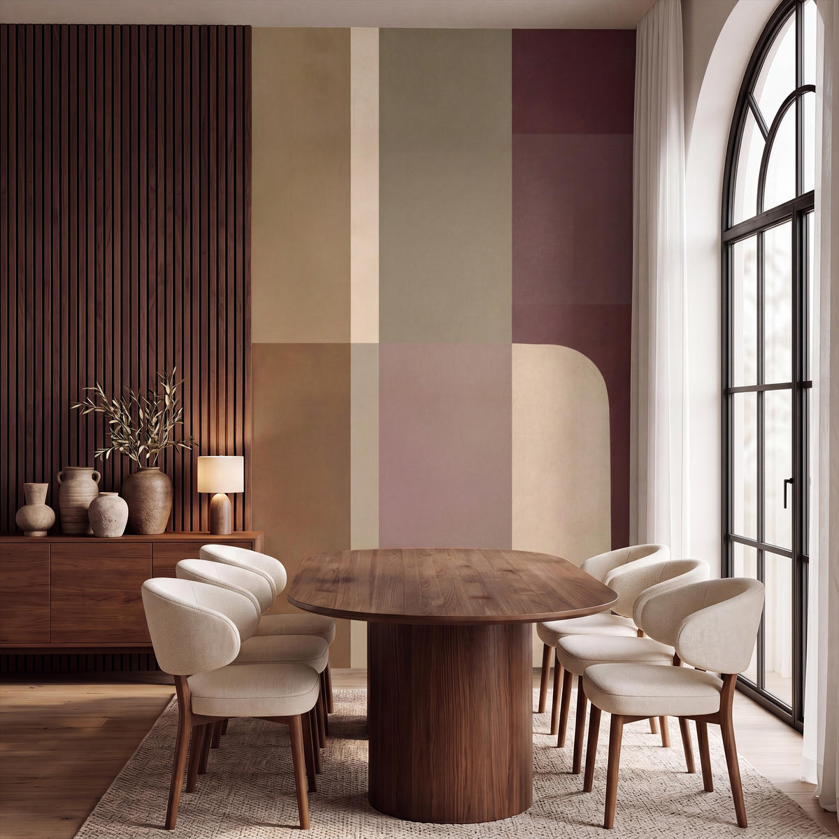 TAPETE - Unis - Abstrakt - Bordeaux - Linien - 160x280 cm - Multicolor, Papier (160/280cm) - OnlyWow