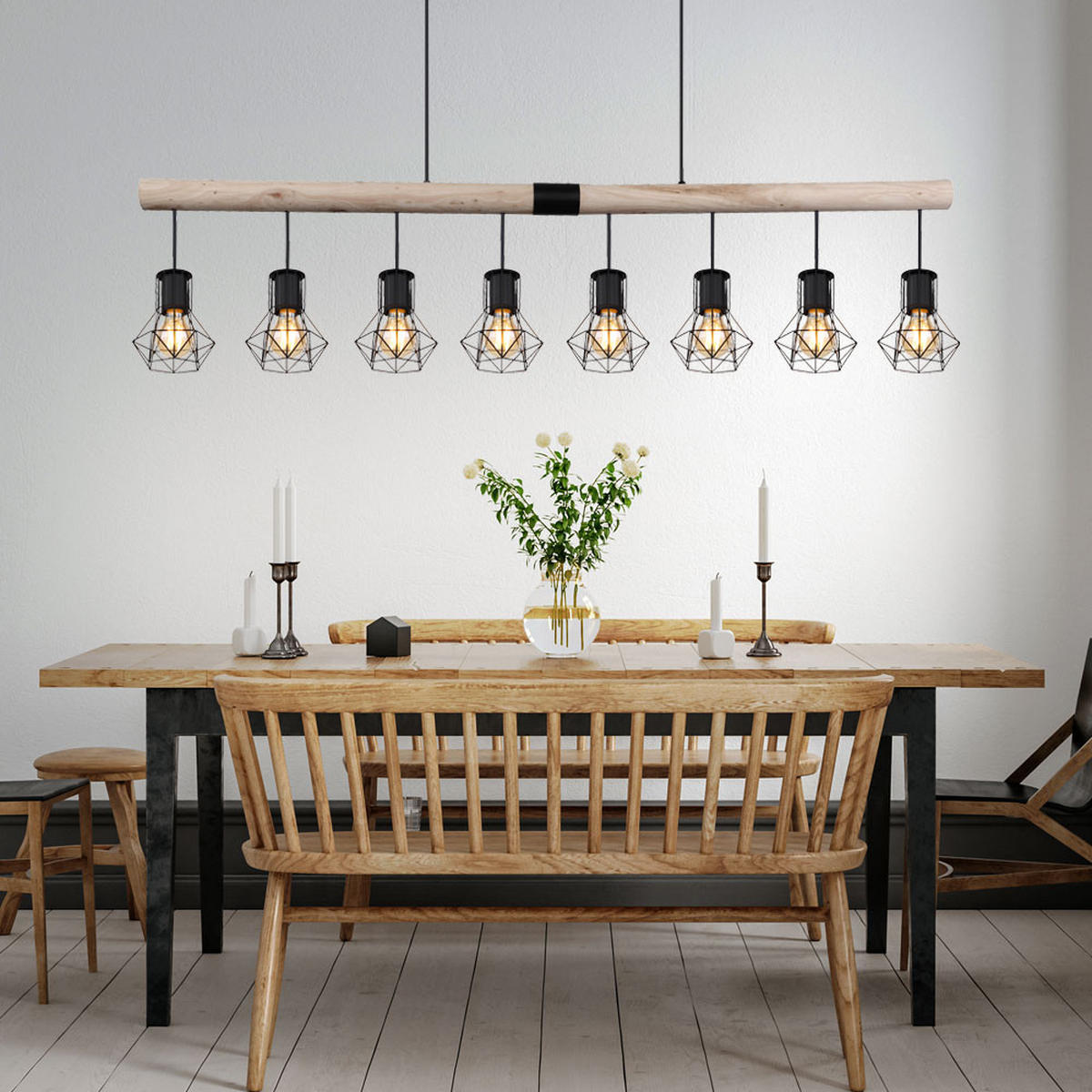 HÄNGELEUCHTE Holz Braun Metall - Braun, Holz (140/13.3/120cm) - Globo Lighting