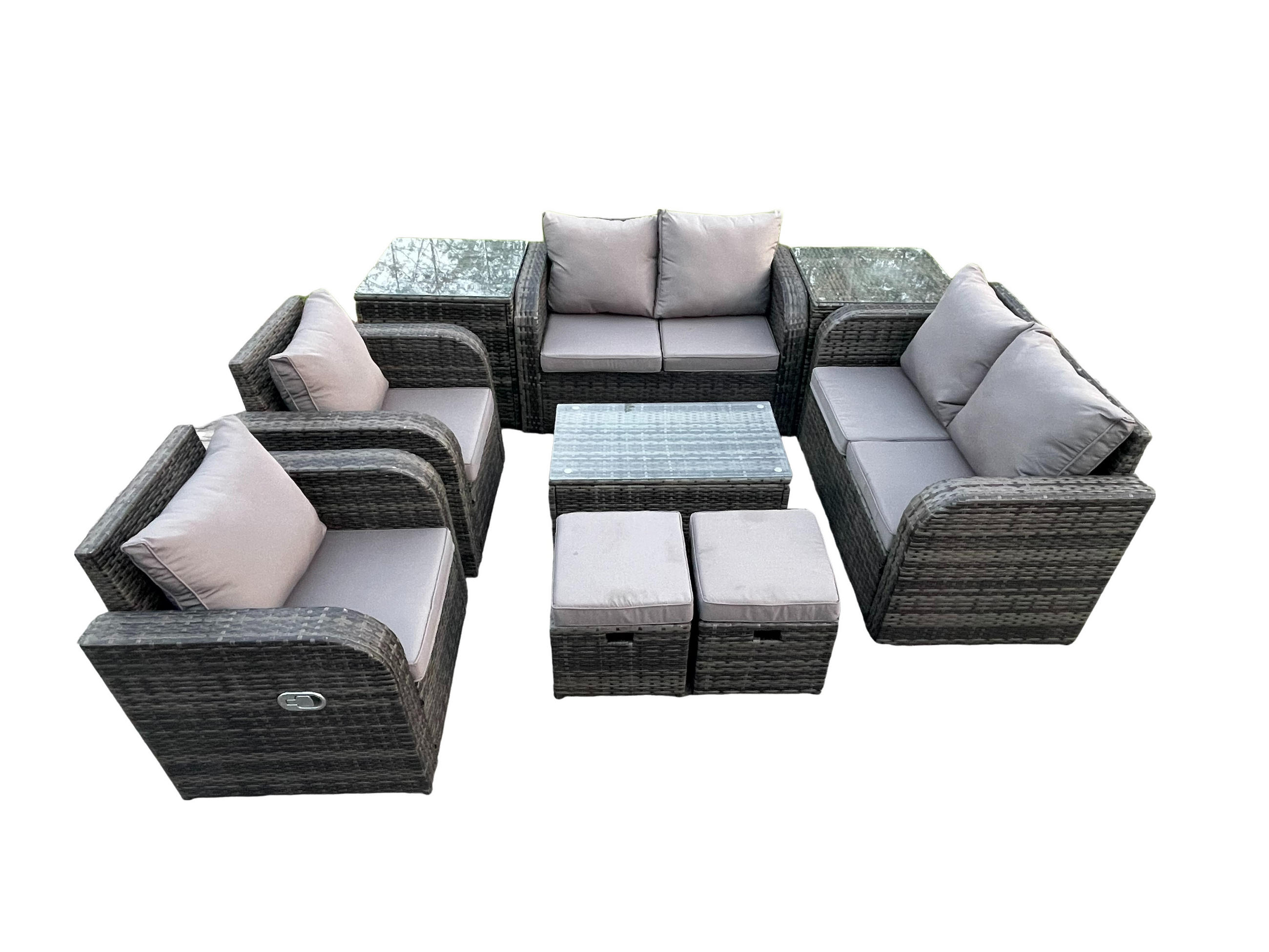 LOUNGESOFA-SET Polyrattan Dunkelgrau 8-Sitzer - Dunkelgrau, Metall - Fimous
