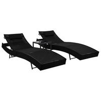 SONNENLIEGEN 2 Stk. mit Tisch Poly Rattan und - Schwarz, Kunststoff (70/91.5/213cm) - furnicato