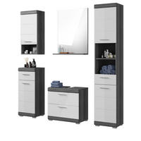 BADMÖBEL-SET weiß Hochglanz, grau 5-teilig 164 cm, Kombination mit viel Stauraum - Weiß Hochglanz/Grau, Holzwerkstoff (164/191/34cm) - Inn.Furn