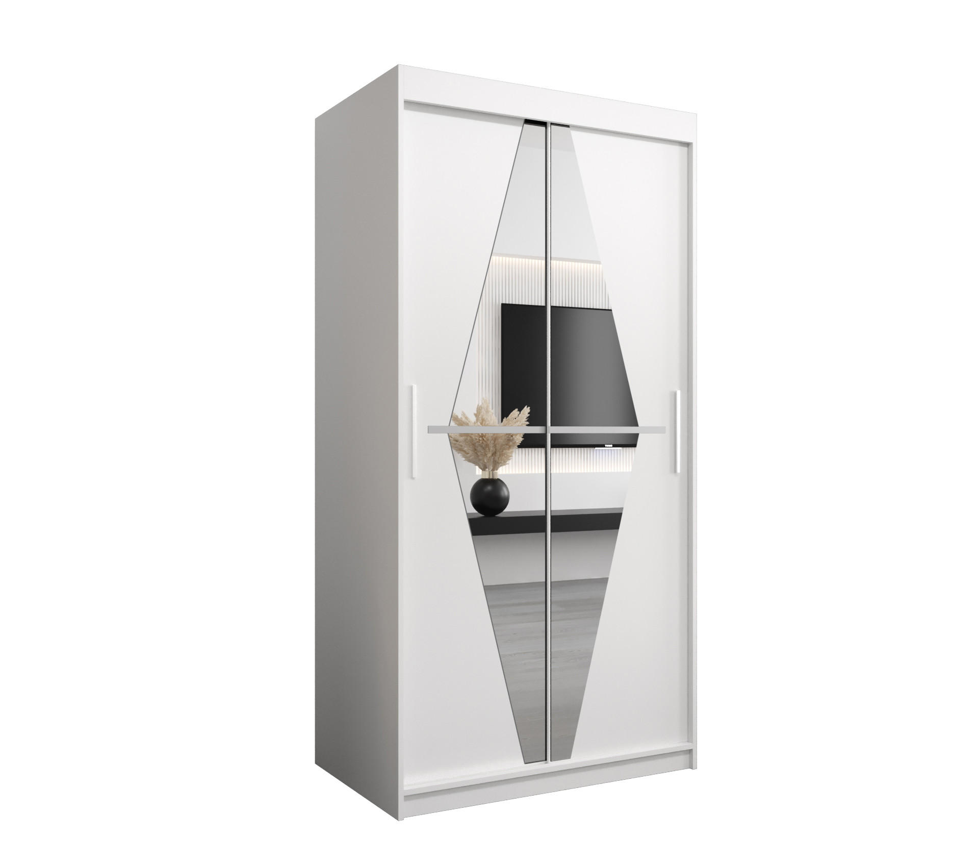 Möbel Kryspol Schwebetürenschrank Weiß 100x200x62 cm