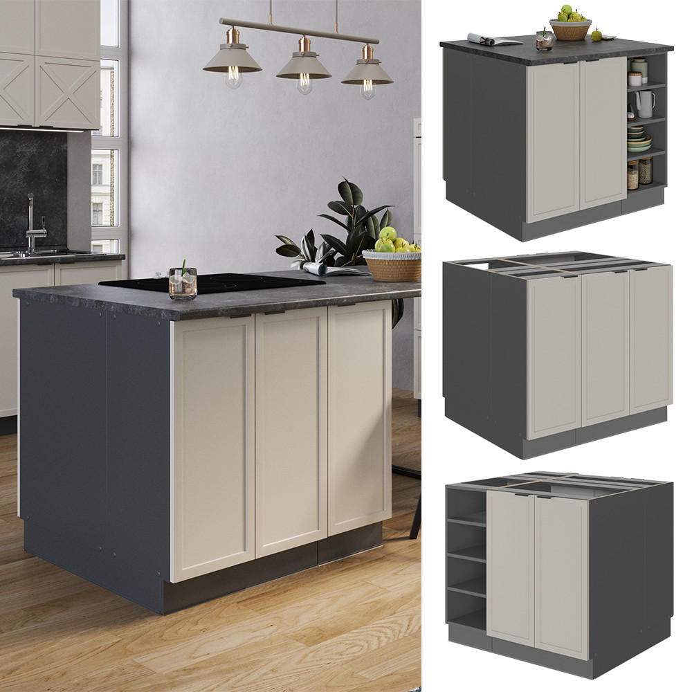 KÜCHENINSEL Fame-Line GrauBeige 90 cm ohne AP - Anthrazit/Grau, Holzwerkstoff (90/82/60cm) - Vicco