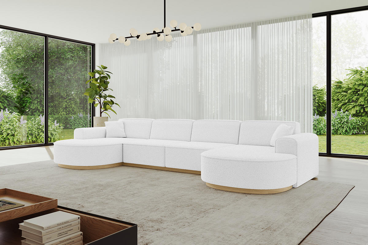 WOHNLANDSCHAFT MARI-U2-v2 - 388x171x83 cm Weiß Bouclé - Weiß, Holzwerkstoff/Textil (388/83/171cm) - ALTDECOR