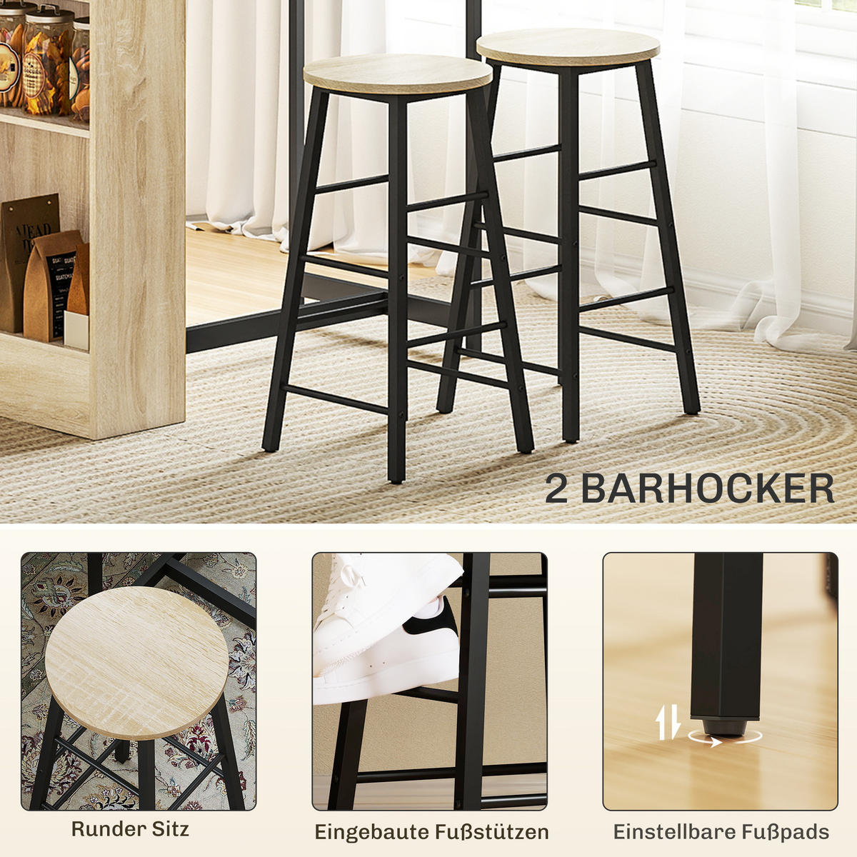 BAR-SET Eichefarben 91.0/49.0/91.0cm - Eichefarben, Holzwerkstoff (49/91/91cm)