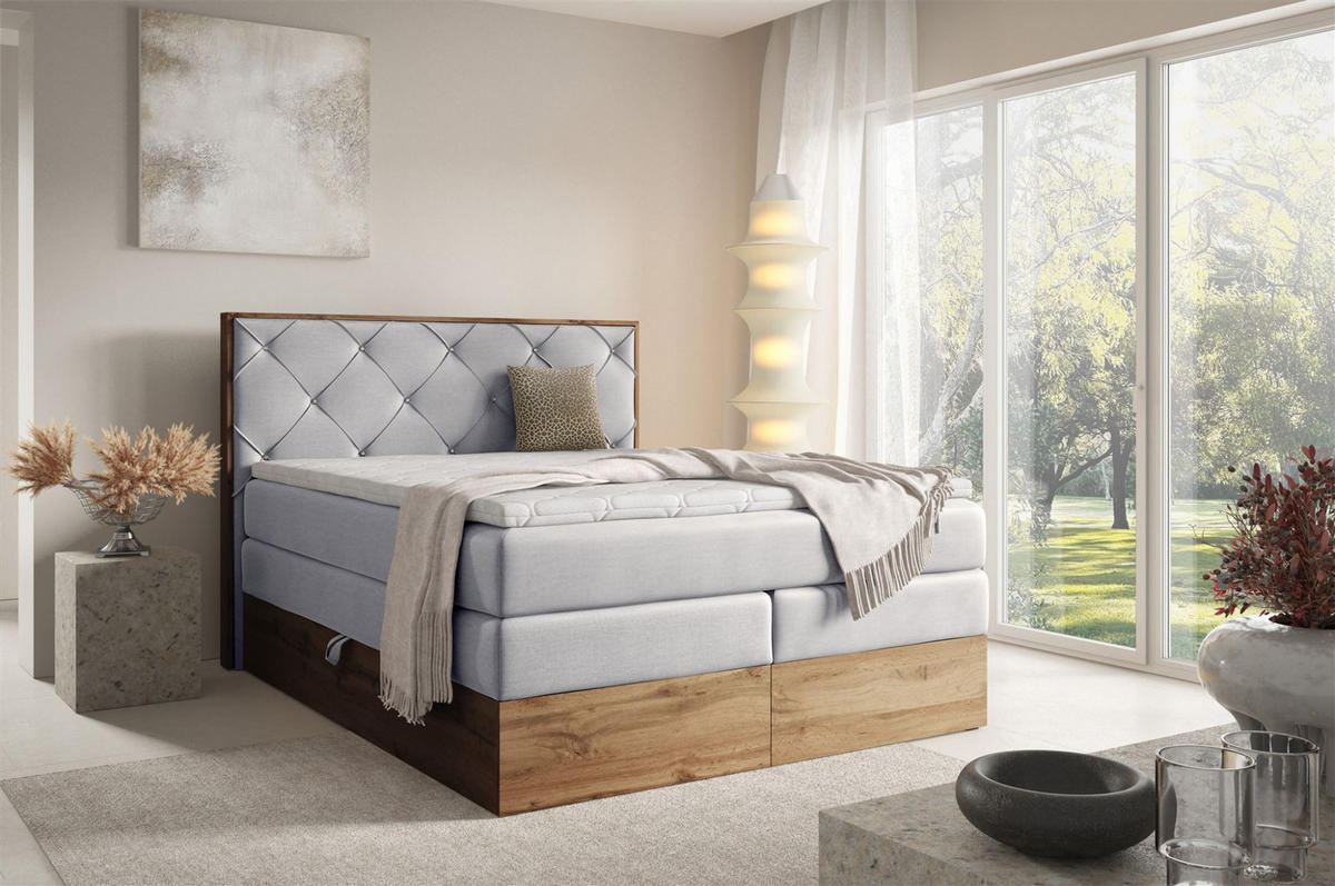 BOXSPRINGBETT Navel - Grau, Holzwerkstoff/Textil (160/200cm) - Fun Möbel