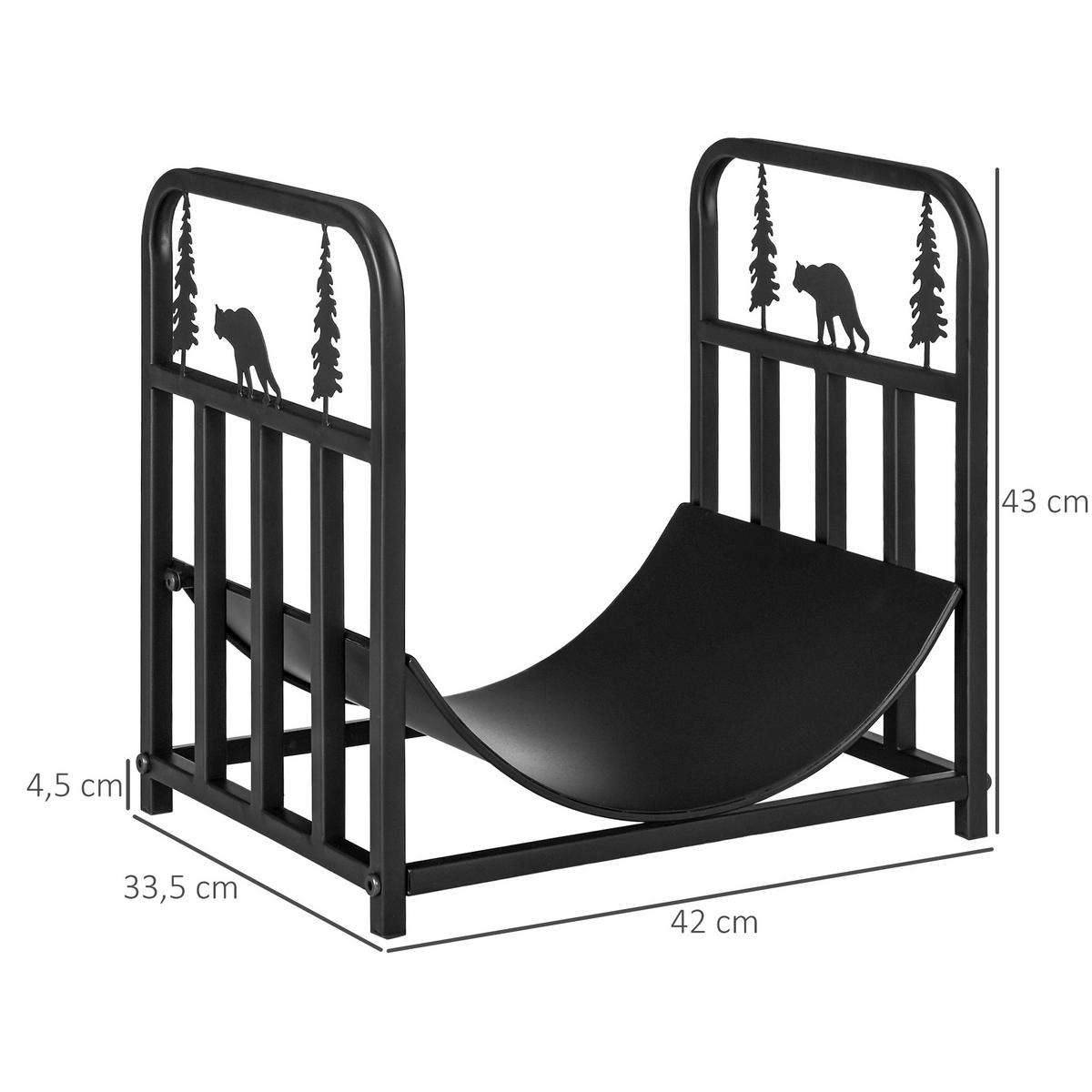 KAMINHOLZREGAL bis 50 kg - Schwarz, Metall (33.5/43/42cm) - Outsunny