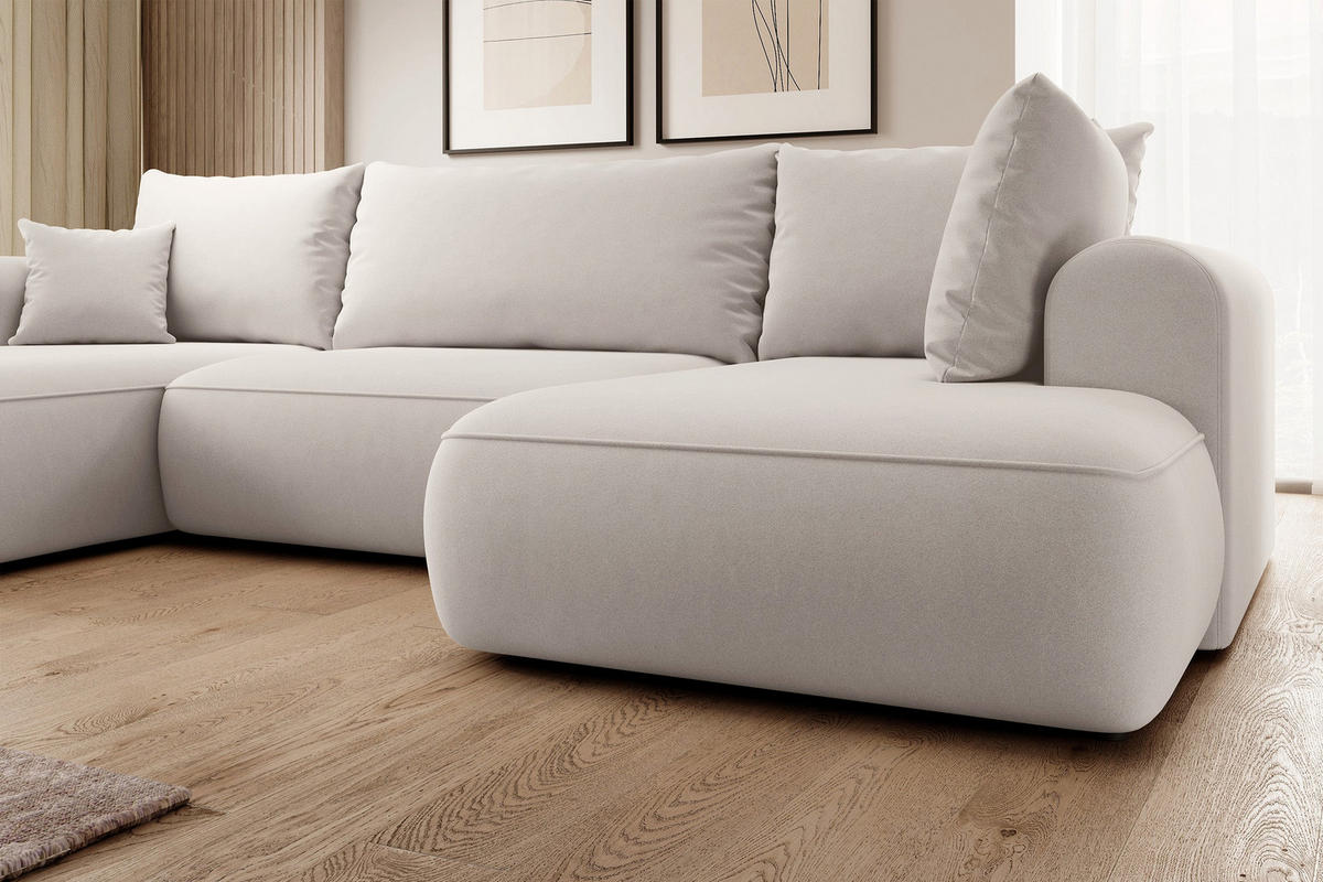 WOHNLANDSCHAFT Ovo Creme Velours - Creme/Schwarz, Textil (380/95/167cm) - Selsey