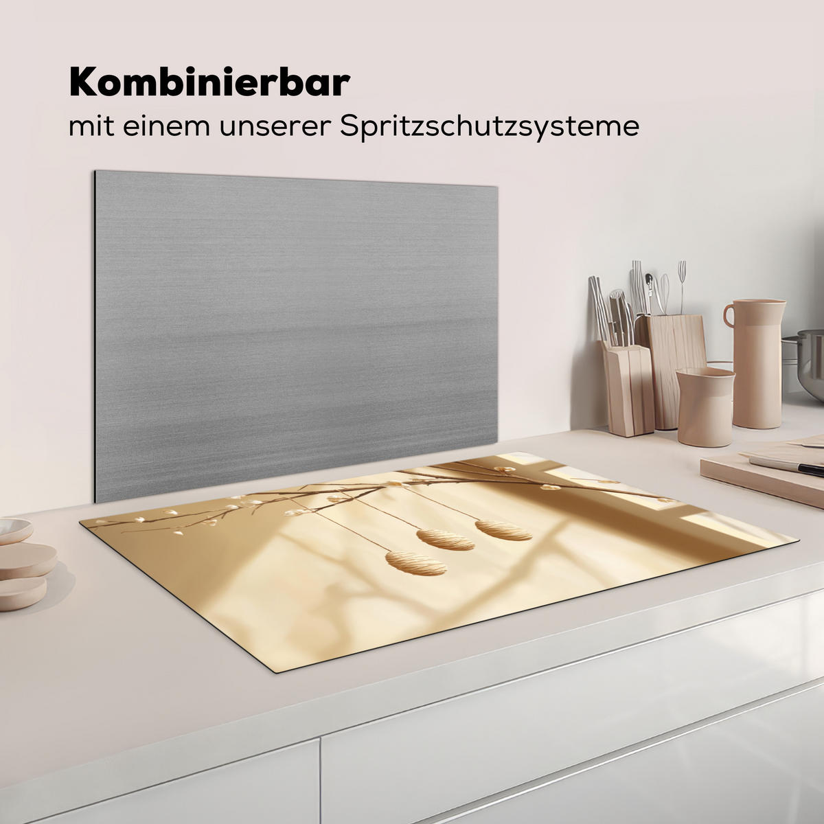 HERDABDECKPLATTE Beige - Osterkuchen - Eier Ceranfeldabdeckung 85x52 cm - Beige, Kunststoff (85/52/0.2cm) - MuchoWow