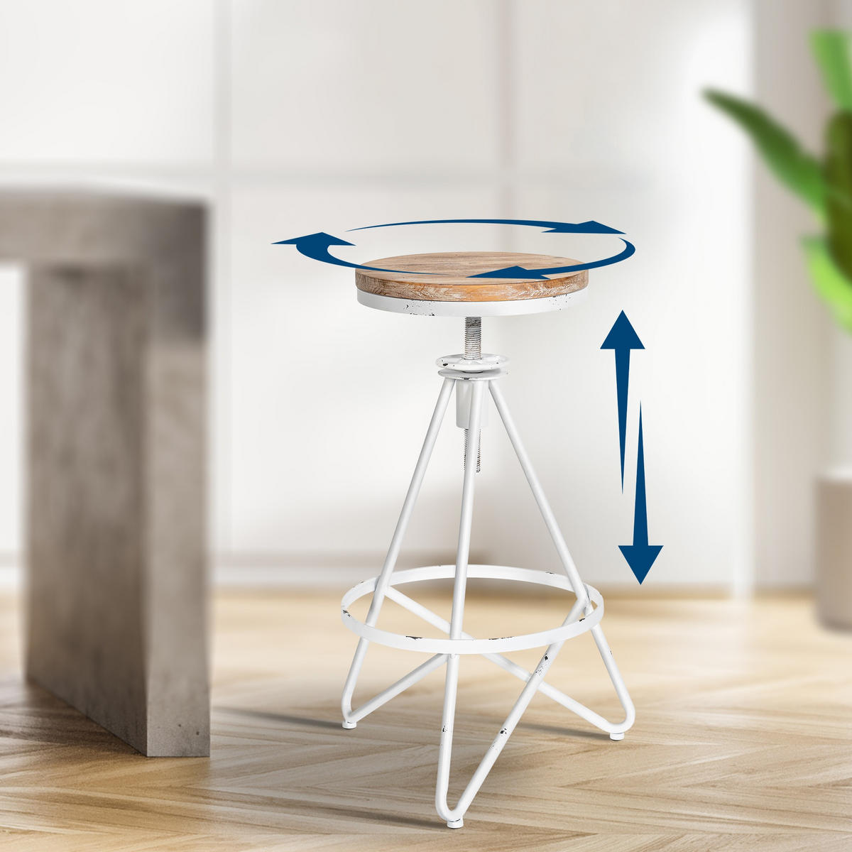 BARHOCKER Metall antik weiß - Weiß, Metall (44/67/44cm) - CLP