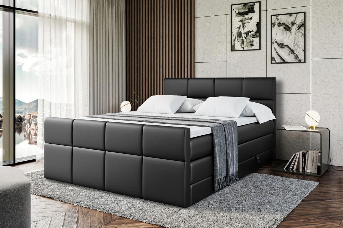 BOXSPRINGBETT ARDENI-Z KING - 140x200 - H3/H4 - Schwarz Hochglanz - Schwarz Hochglanz, Holzwerkstoff (140/200cm) - ALTDECOR