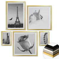 WANDBILDER 5er Set - 50x50 cm & 20x30 cm & 40x60 cm Goldrahmen - Abstrakte warme Muster - Goldfarben, Kunststoff (40/60cm) - ArtPrintCave