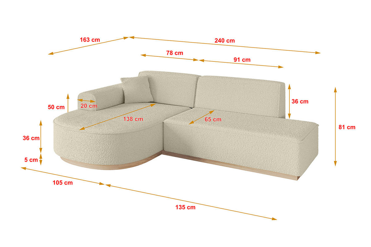ECKSOFA Ottomane Links ARRIO-L1 - 243x171x83 cm Beige - Beige, Holzwerkstoff/Textil (243/171cm) - ALTDECOR