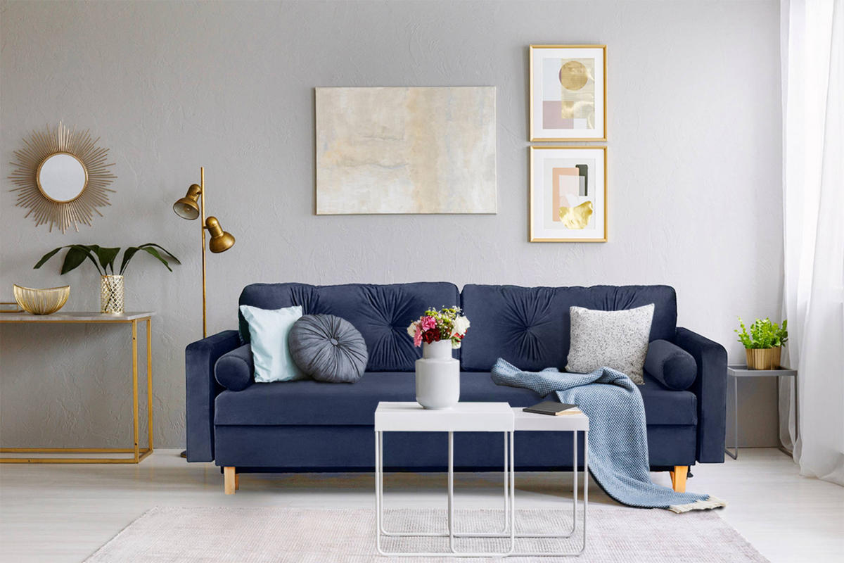 3-SITZER-SCHLAFSOFA ERISO mit weiche Sitzfläche und hohe Rückenlehne, Velour-Stoff, marineblau - Blau/Braun, Textil (220/80/100cm) - KONSIMO®