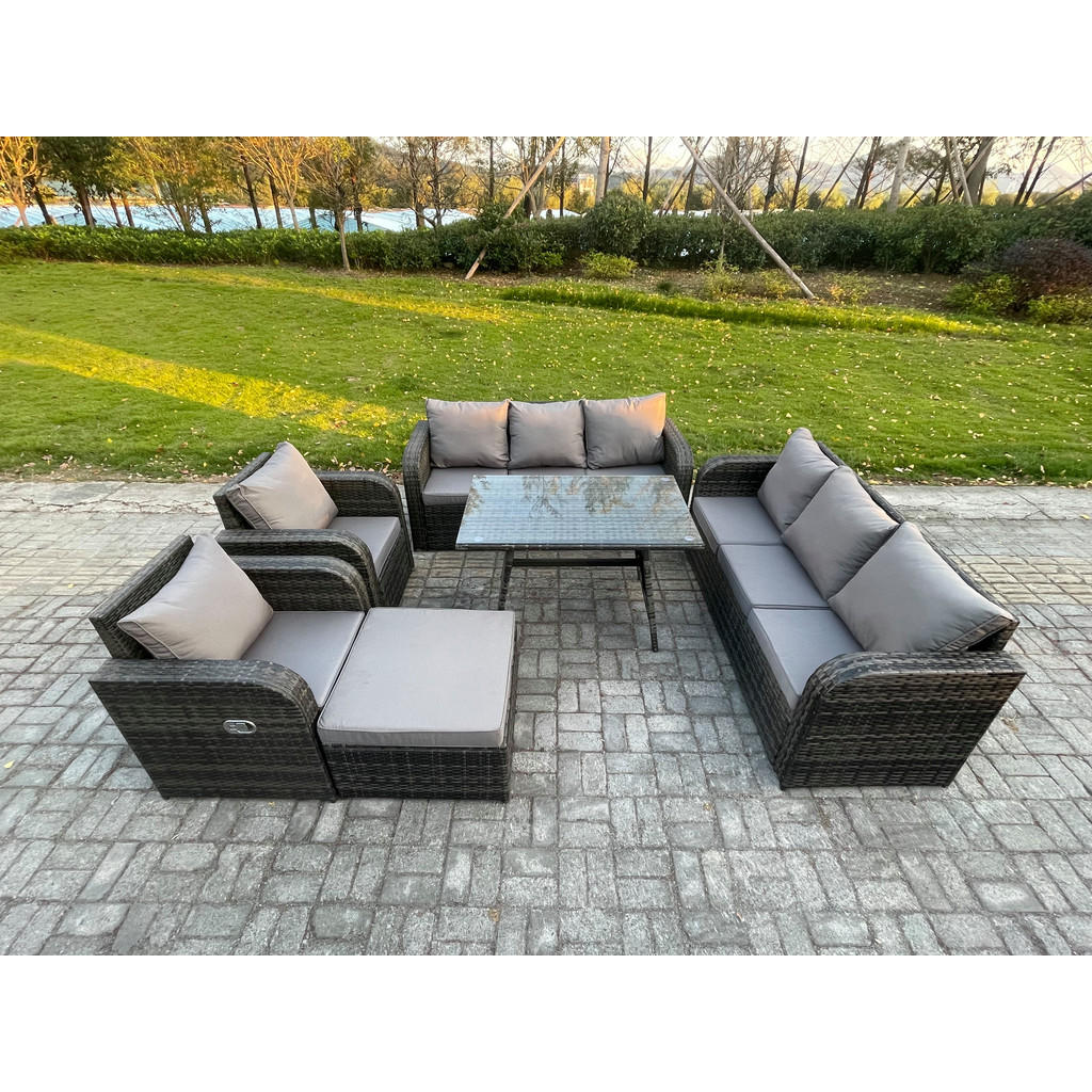 Thumbnail - Fimous Gartenset, Dunkelgrau, Metall, Kunststoff, Glas, 9-Sitzer, Füllung: Schaumstoff, rechteckig, Loungemöbel, Gartenl...