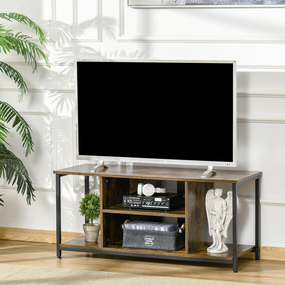 TV-LOWBOARD Braun/Schwarz 110/40/50 cm, Offene Fächer, Verstellbarer Einlegeboden - Rotbraun, Holzwerkstoff (110/50/40cm) - PANGIVO